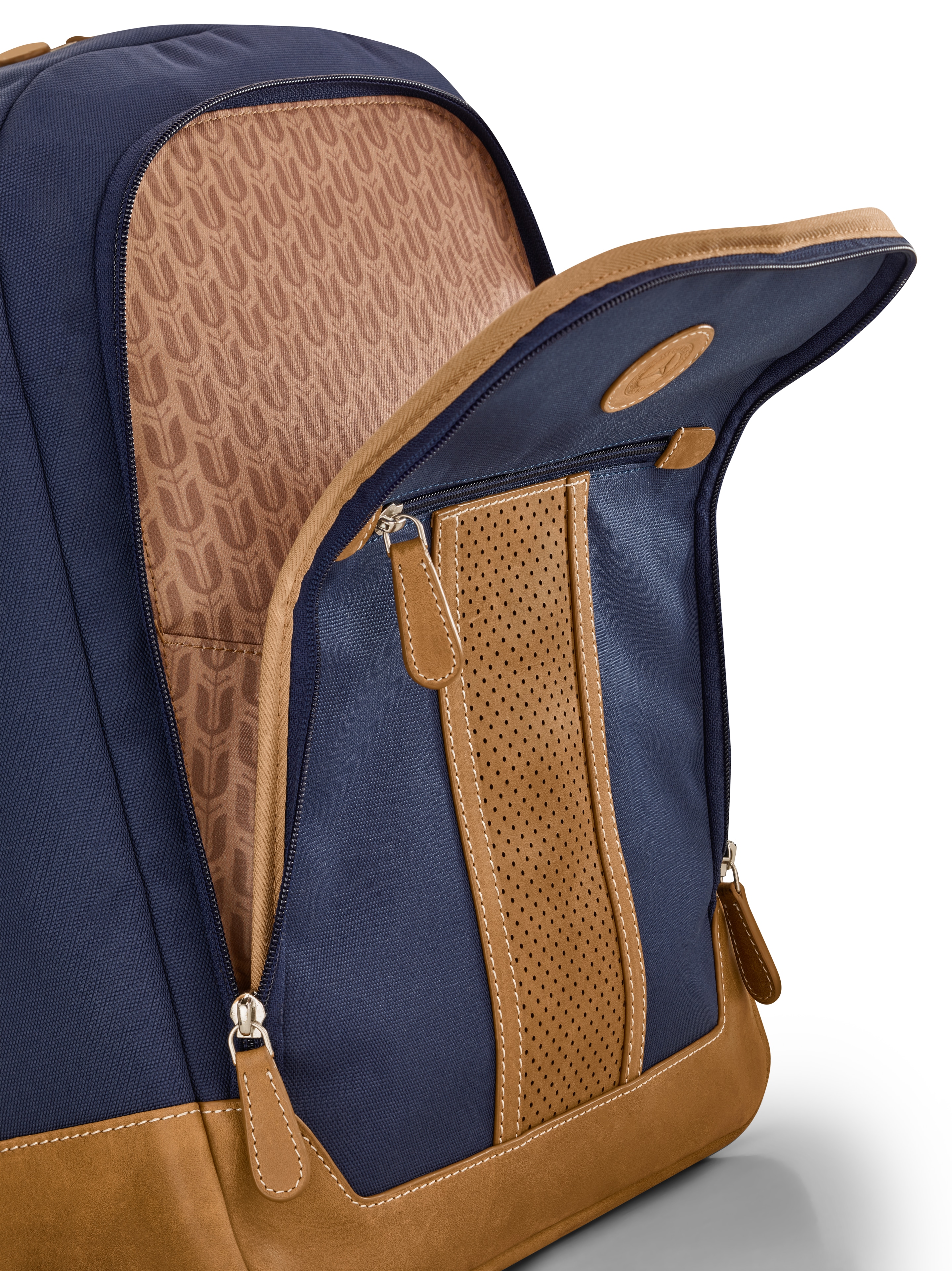 Rugzak - blauw / cognac, Polyester (gerecycled)