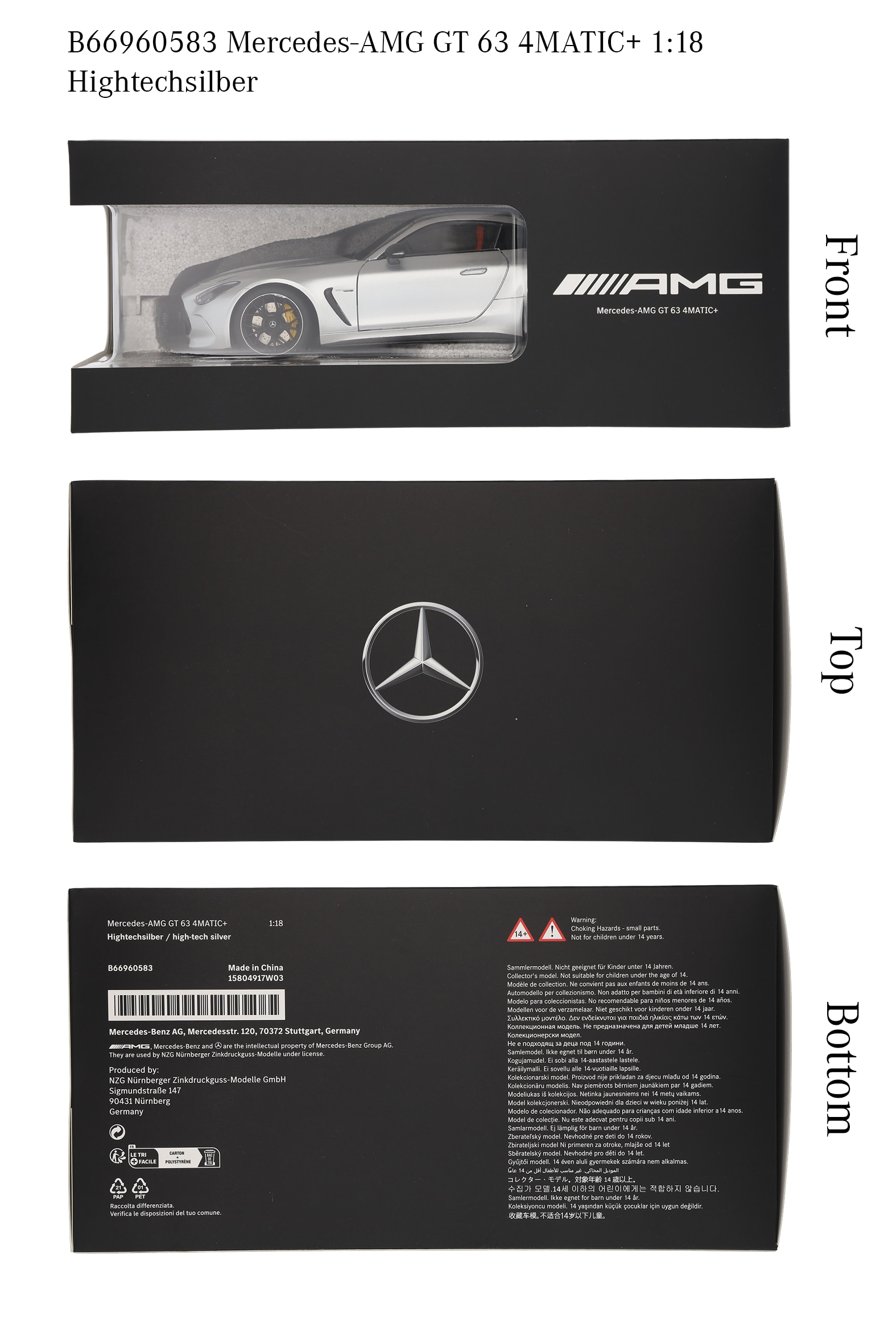 Mercedes-AMG GT 63, C192 - hightechzilver, NZG, 1:18