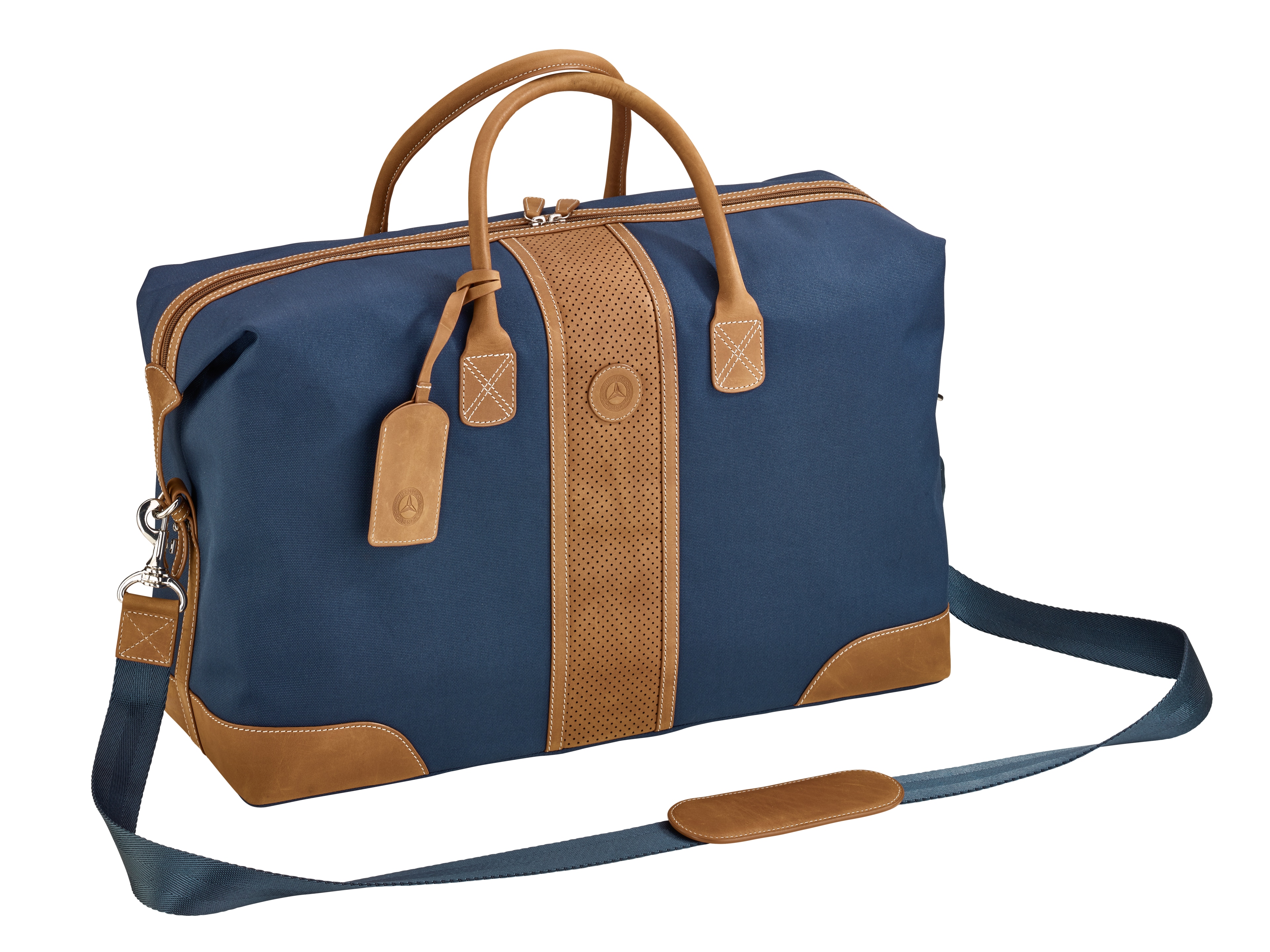 Weekendtas - blauw / cognac, Polyester (gerecycled)