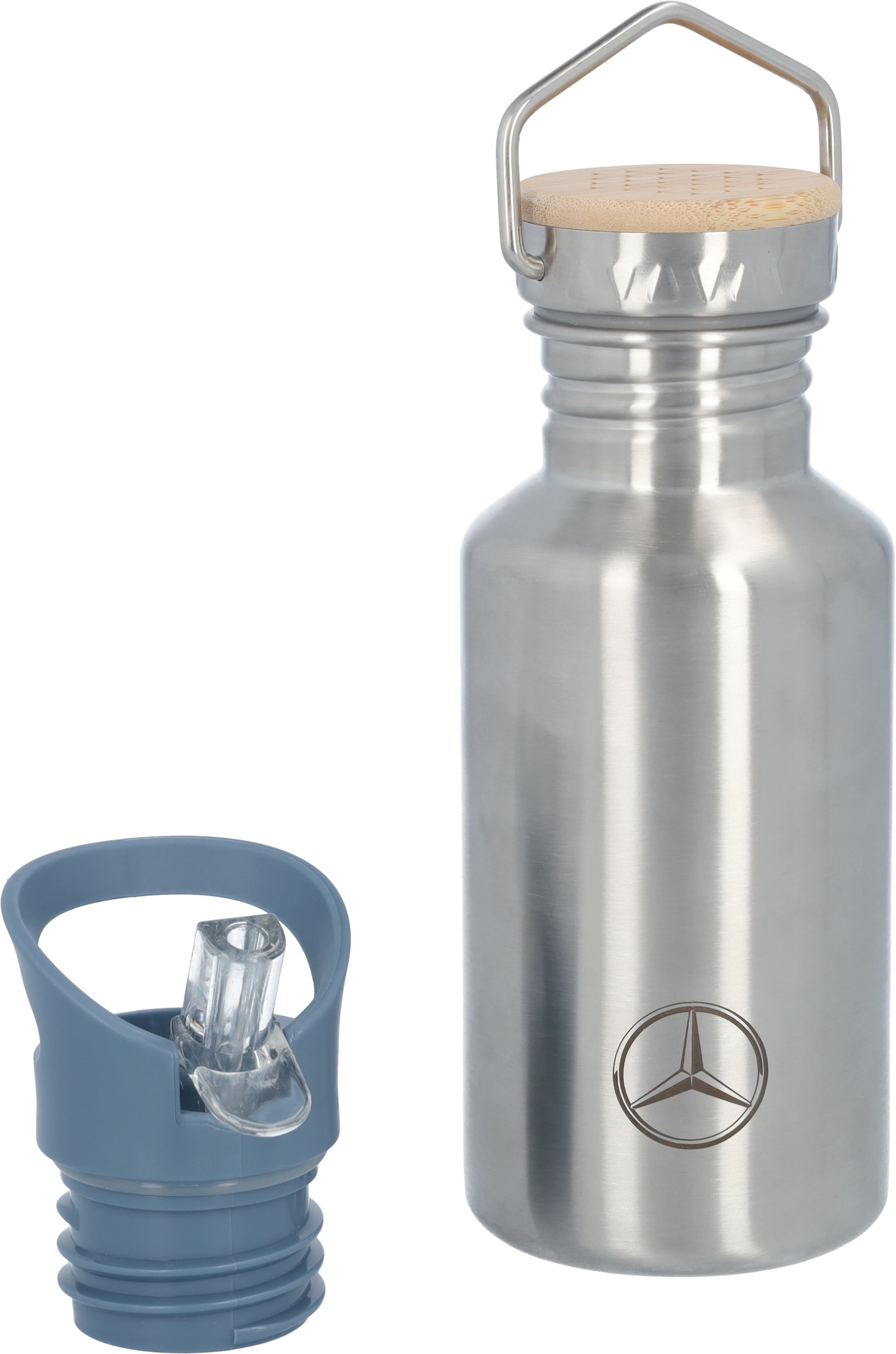 Drinkflacon kinderen, Mercedes-Benz - zilverkleurig / blauw, edelstaal / Bamboe / polypropyleen, Lässig