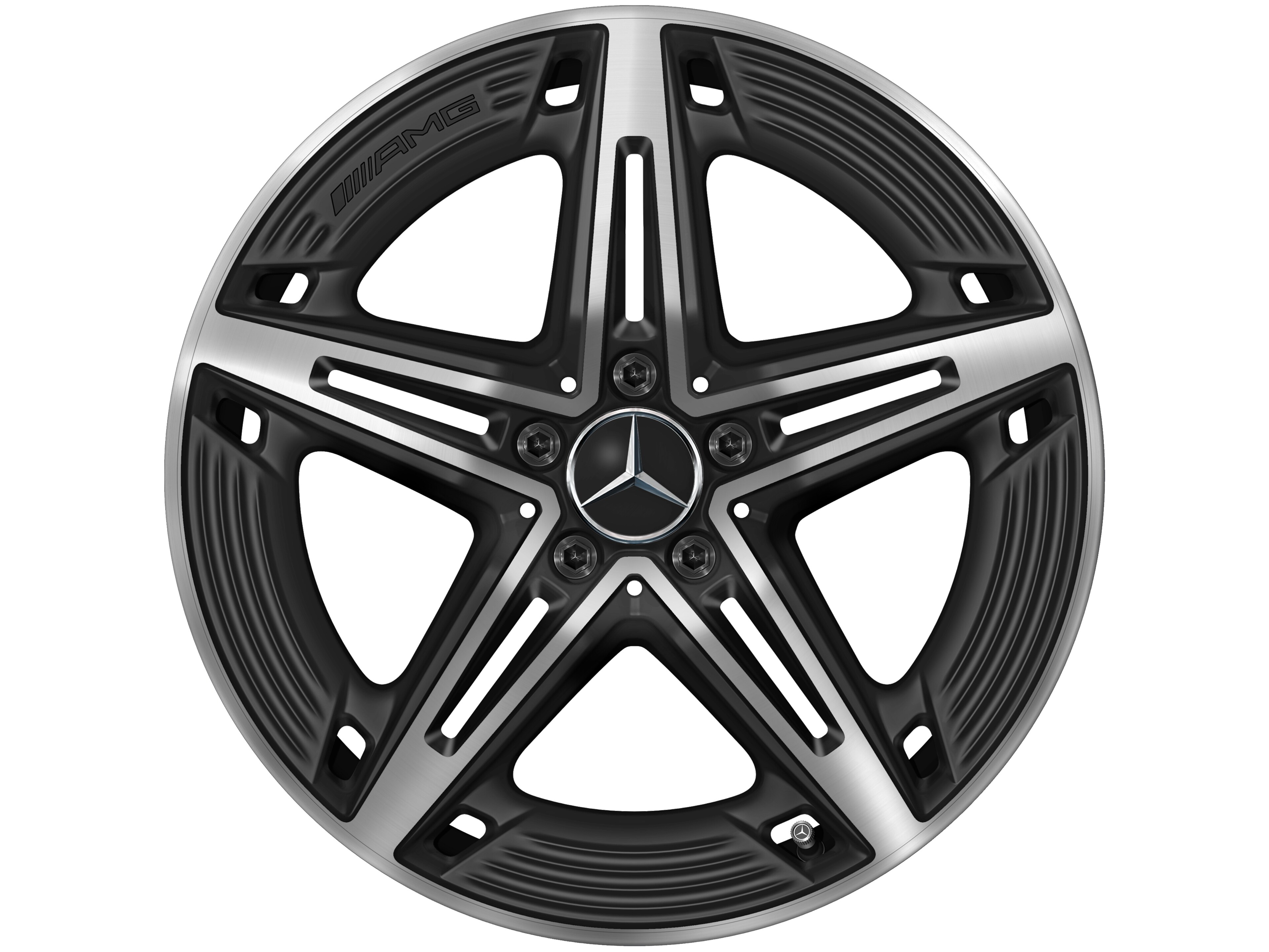 Vijfspaaks AMG-wiel, 48,3 cm (19 inch) - 8,5 J x 19 ET 55,2, Matzwart, glanzend gepolijst