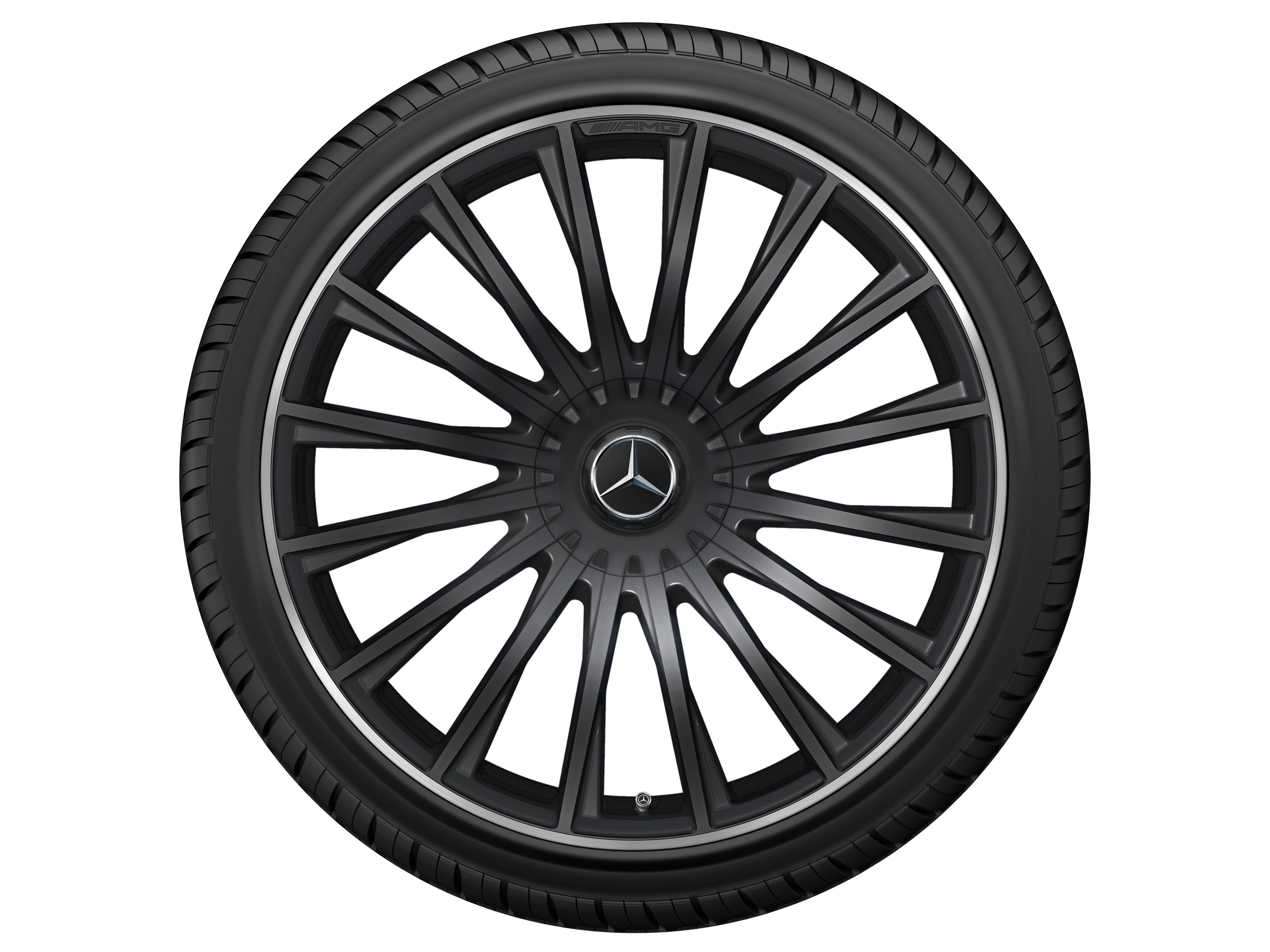 Multispaaks gesmede AMG-velg, 53,3 cm (21 inch), Velgrand glanzend - 10,5 J x 21 ET 50, Matzwart, wielrand glanzend