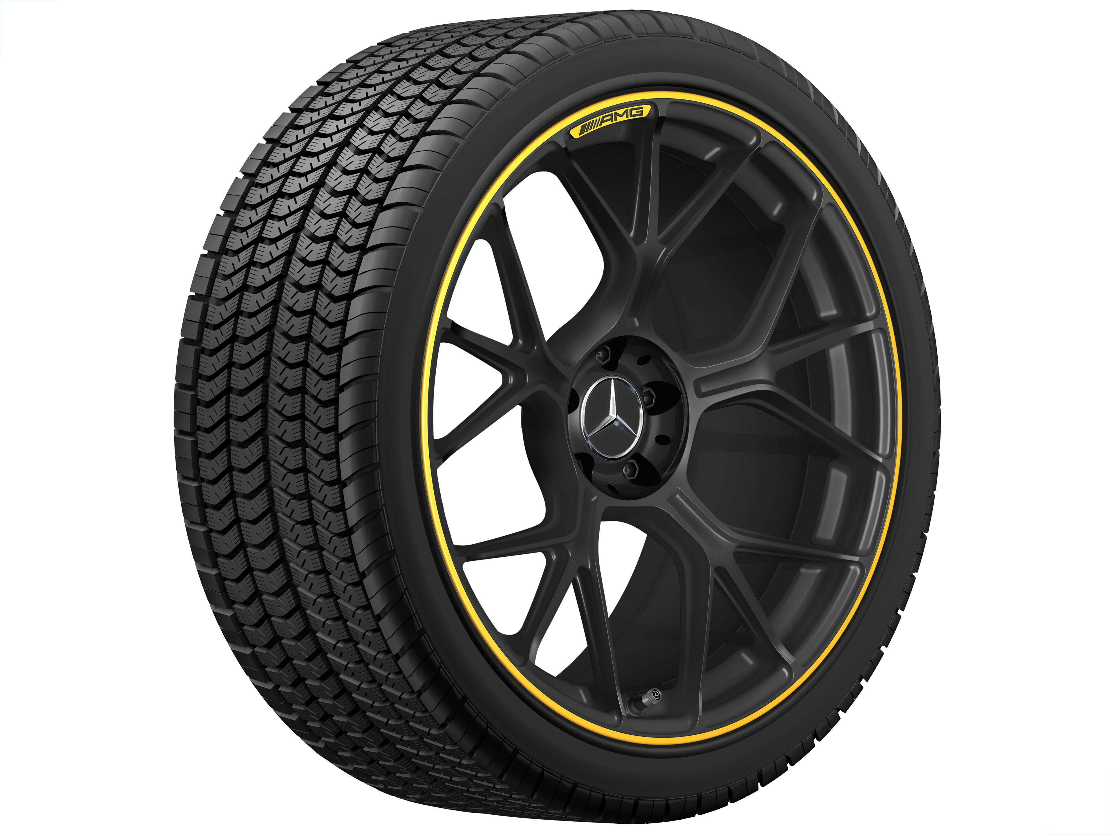 Gesmede AMG-velg In kruisspaak-design, 50,8 cm (20 inch) - 11 J x 20 ET 24,1, Matzwart / dignaalgeel, glanzend gepolijst