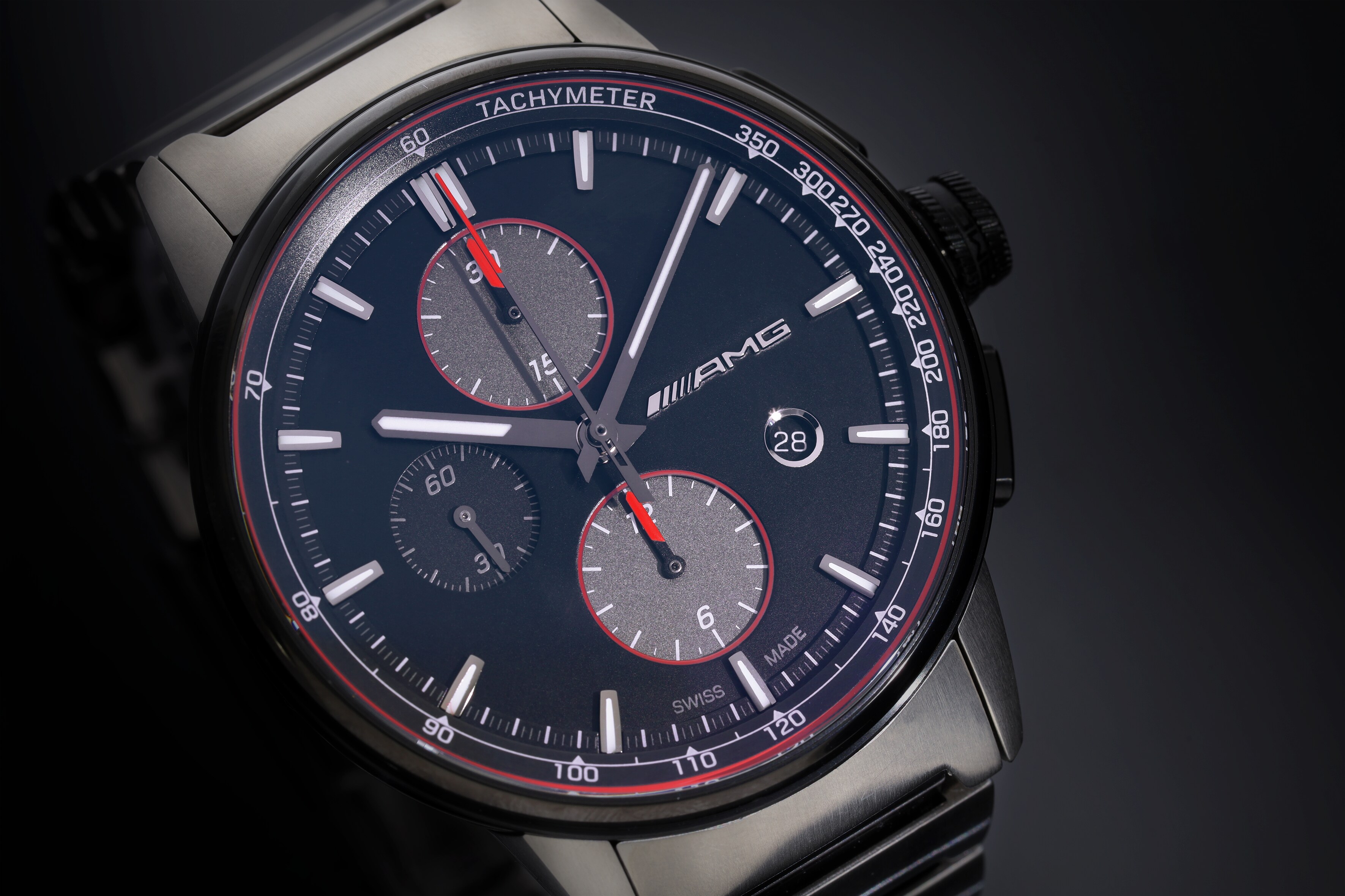 AMG-chronograaf automatisch, Heren, Business - zwart / antraciet / rood, edelstaal / Titanium