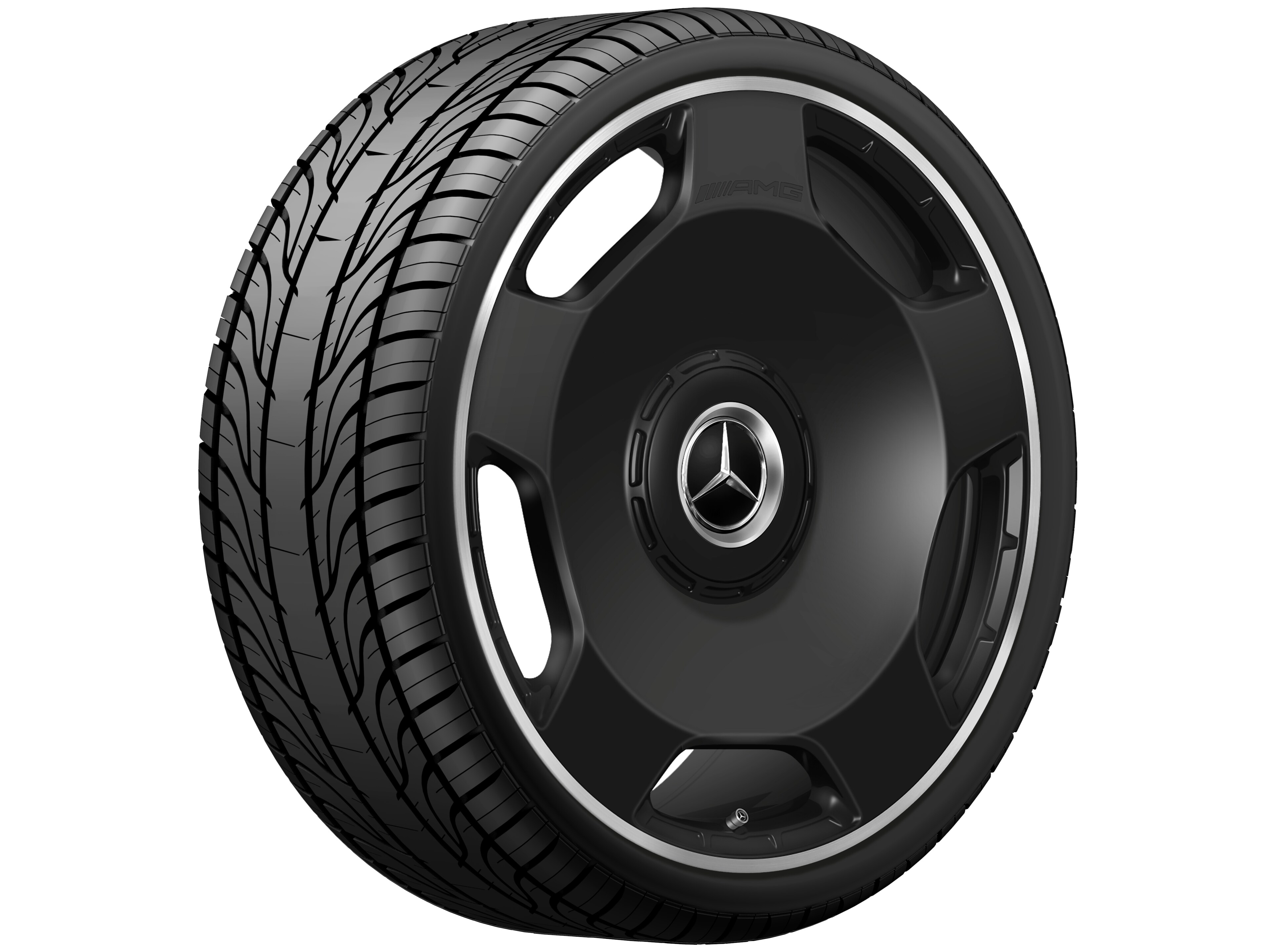 Gesmede AMG-velg in vijfgaats design, 58,4 cm (23 inch), Velgrand glanzend - 10 J x 23 ET 45, Matzwart, wielrand glanzend