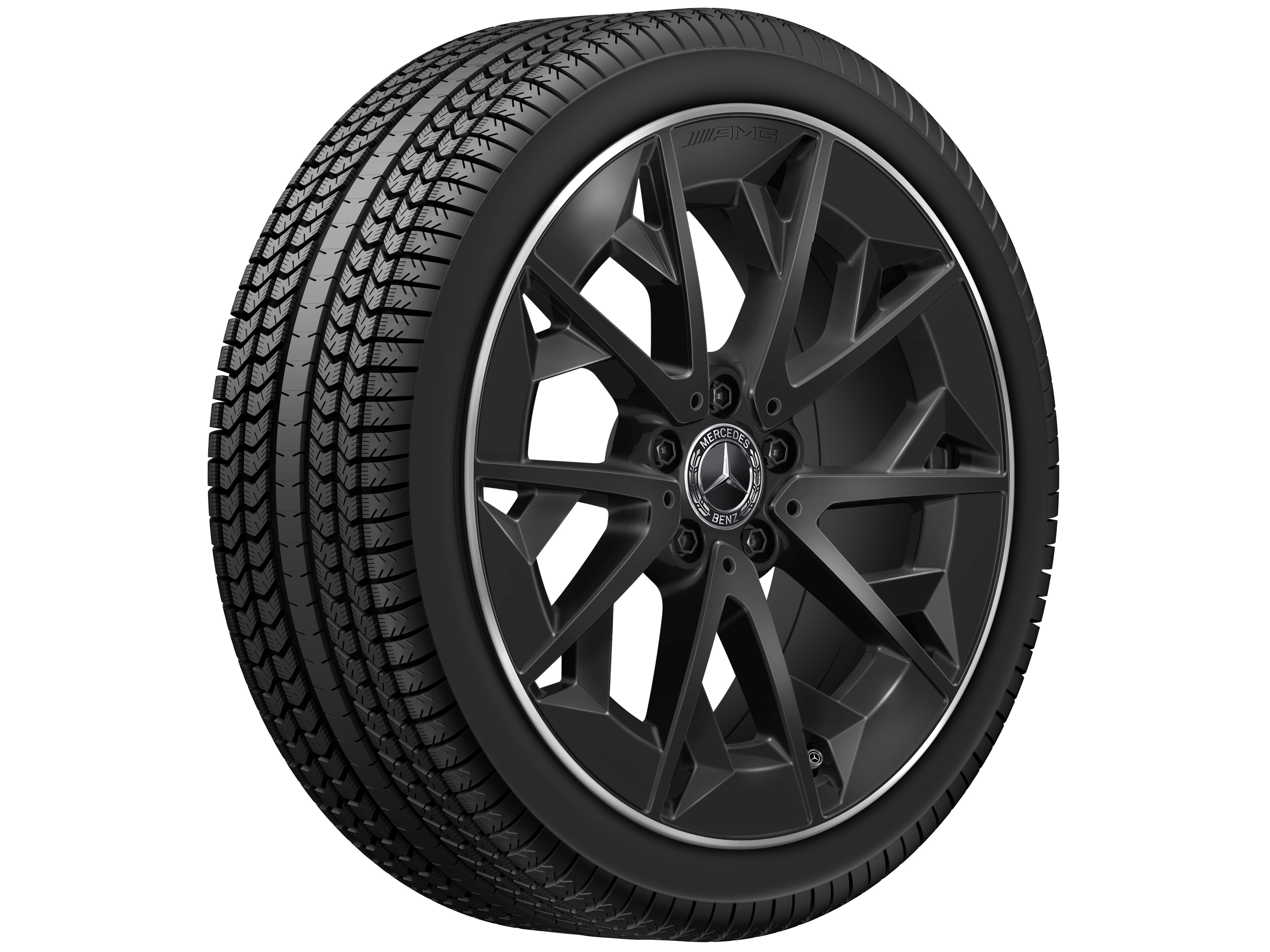 Lichtmetalen AMG-velg, In kruisspaak-design, 48,3 cm (19 inch) - 9 J x 19 ET 66, Matzwart, wielrand glanzend