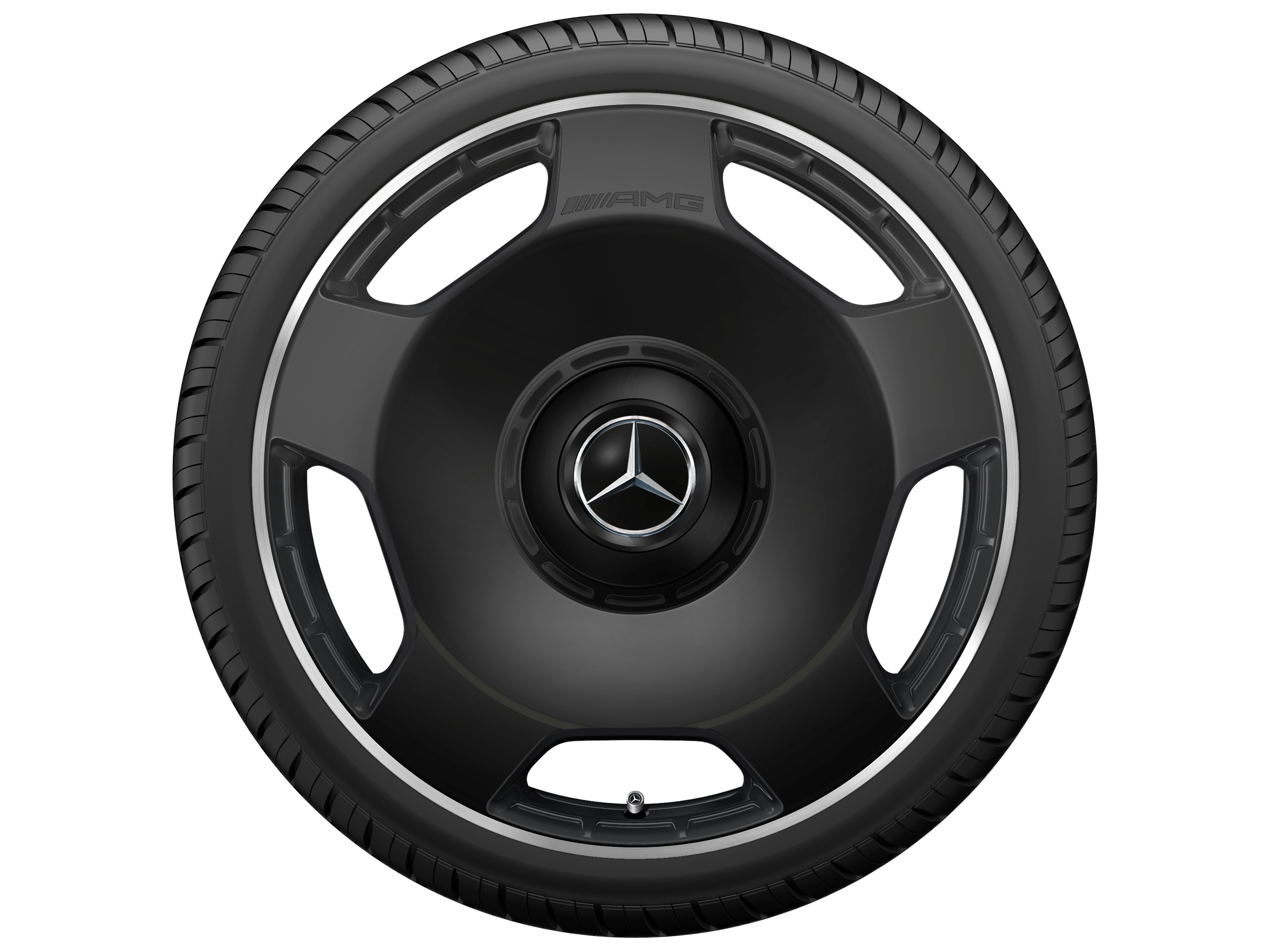 Gesmede AMG-velg in vijfgaats design, 55,9 cm (22 inch), Velgrand glanzend - 10 J x 22 ET 36, Matzwart, wielrand glanzend