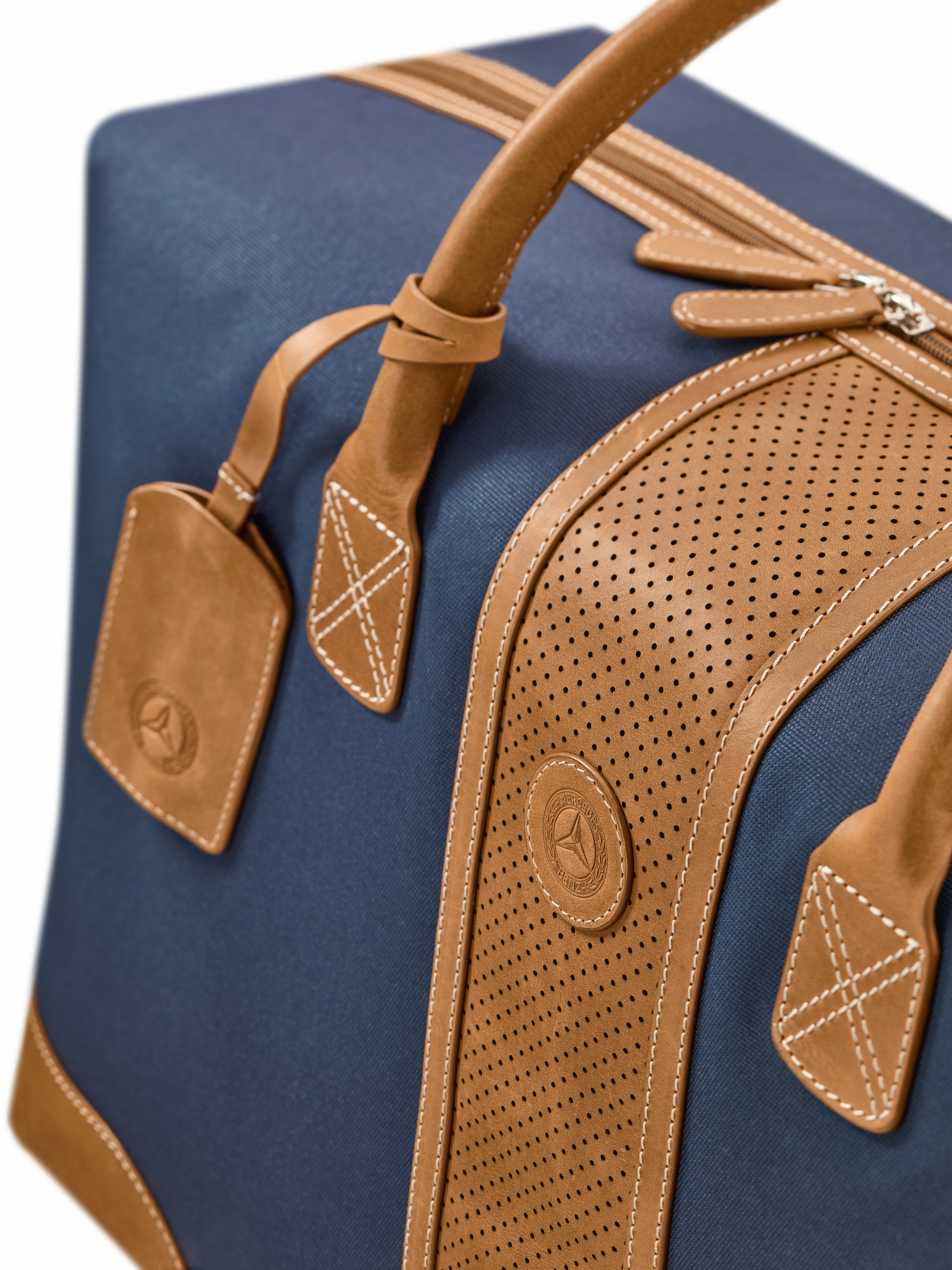 Weekendtas - blauw / cognac, Polyester (gerecycled)