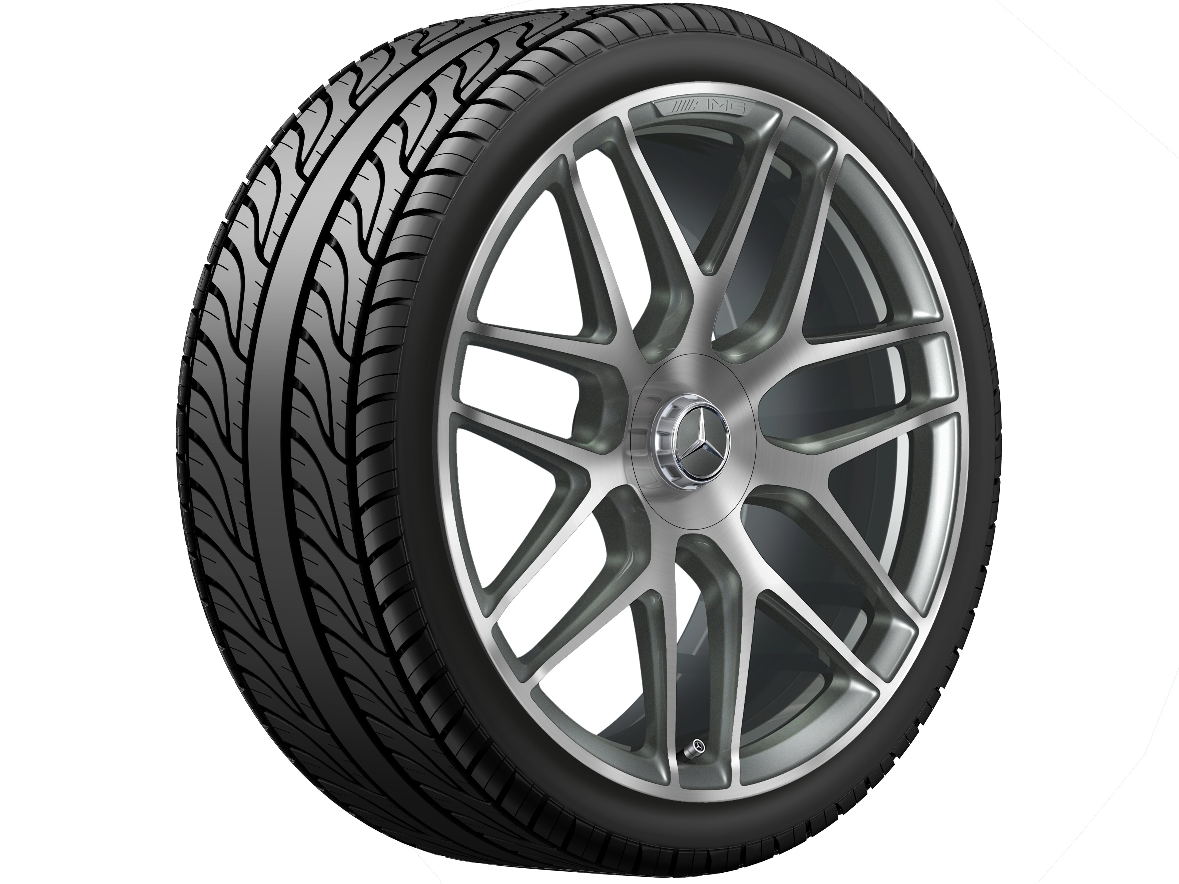 Gesmede AMG-velg In kruisspaak-design, 55,9 cm (22 inch) - 11,5 J x 22 ET 53, titaniumgrijs, glanzend gepolijst