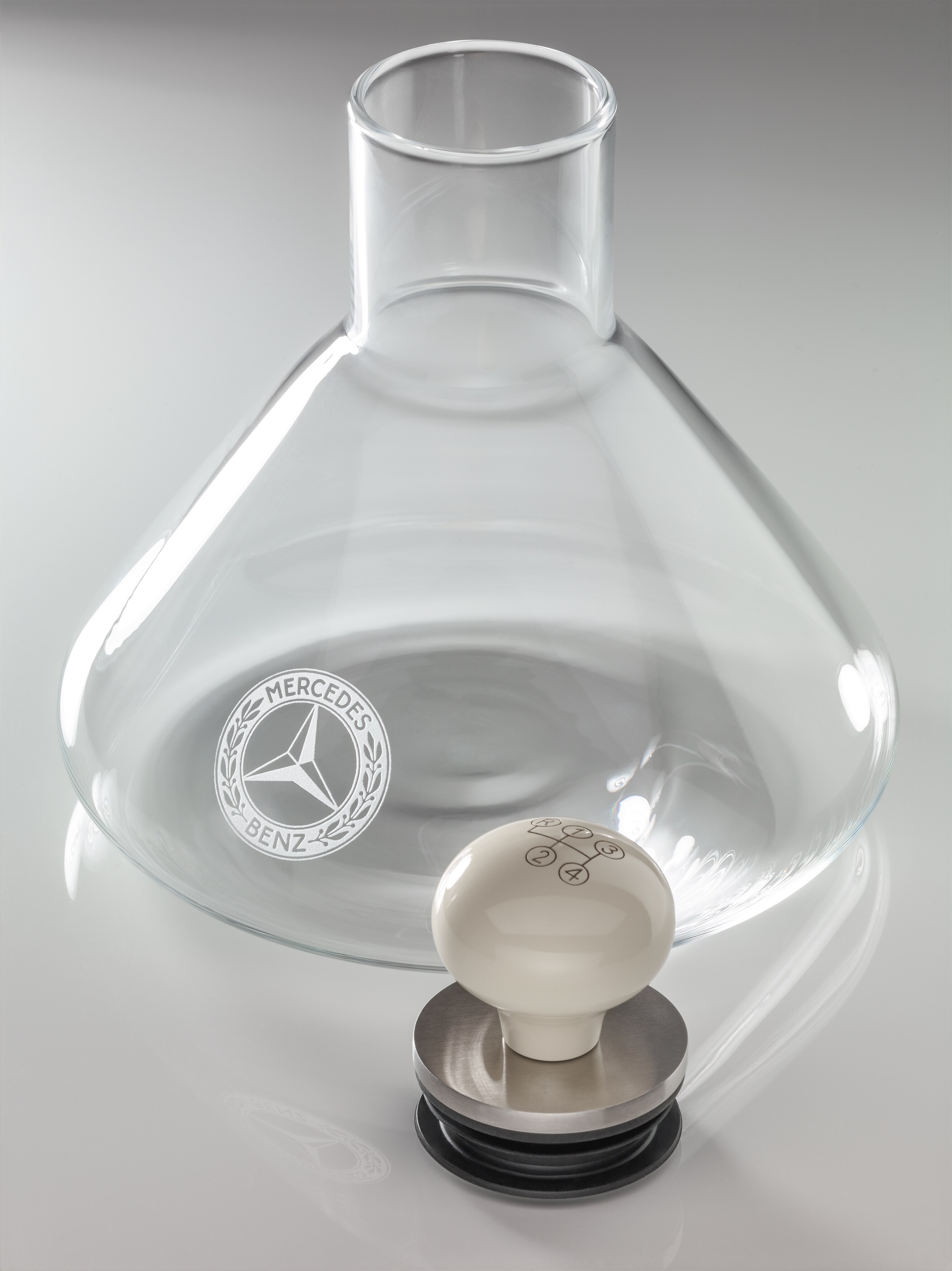 Decanteerkaraf - doorzichtig / ivoor / zilverkleurig, Glas / edelstaal / Hout