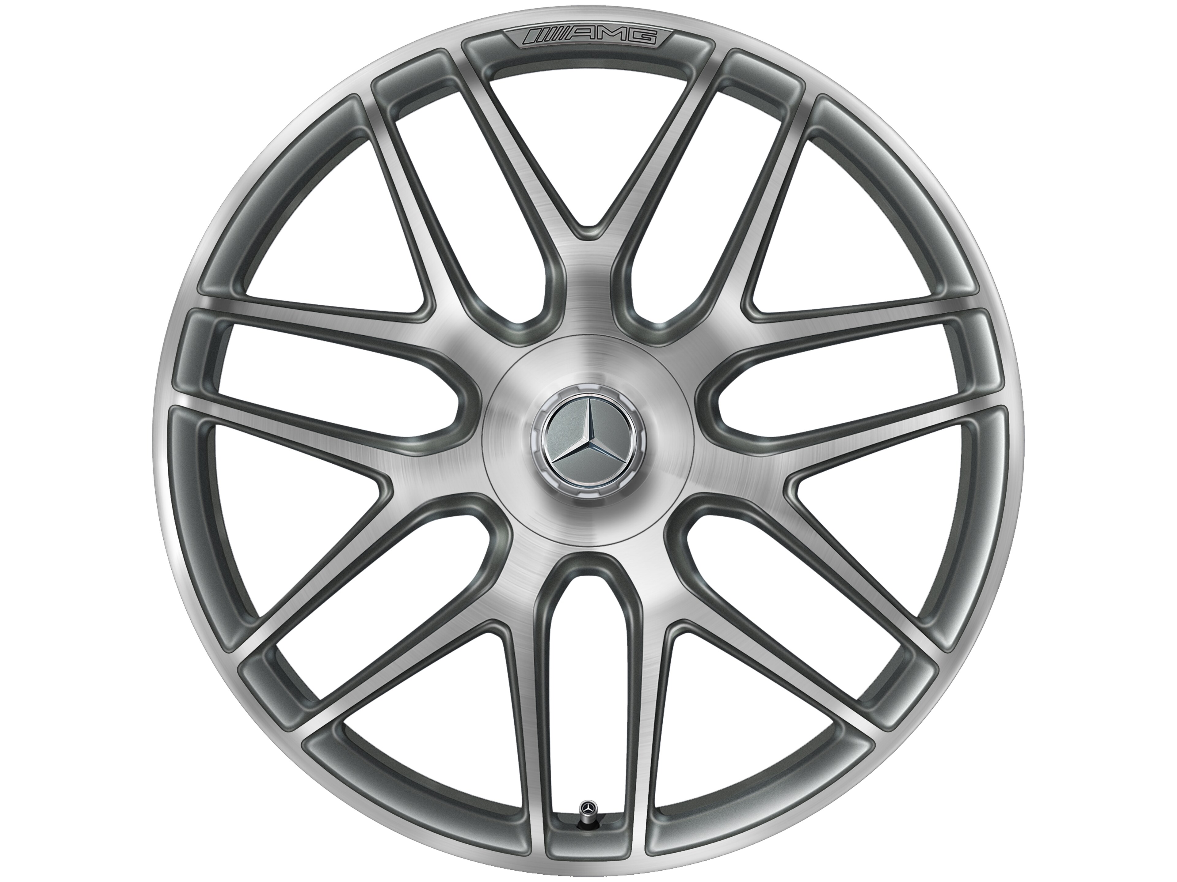 Gesmede AMG-velg In kruisspaak-design, 55,9 cm (22 inch) - 11,5 J x 22 ET 53, titaniumgrijs, glanzend gepolijst