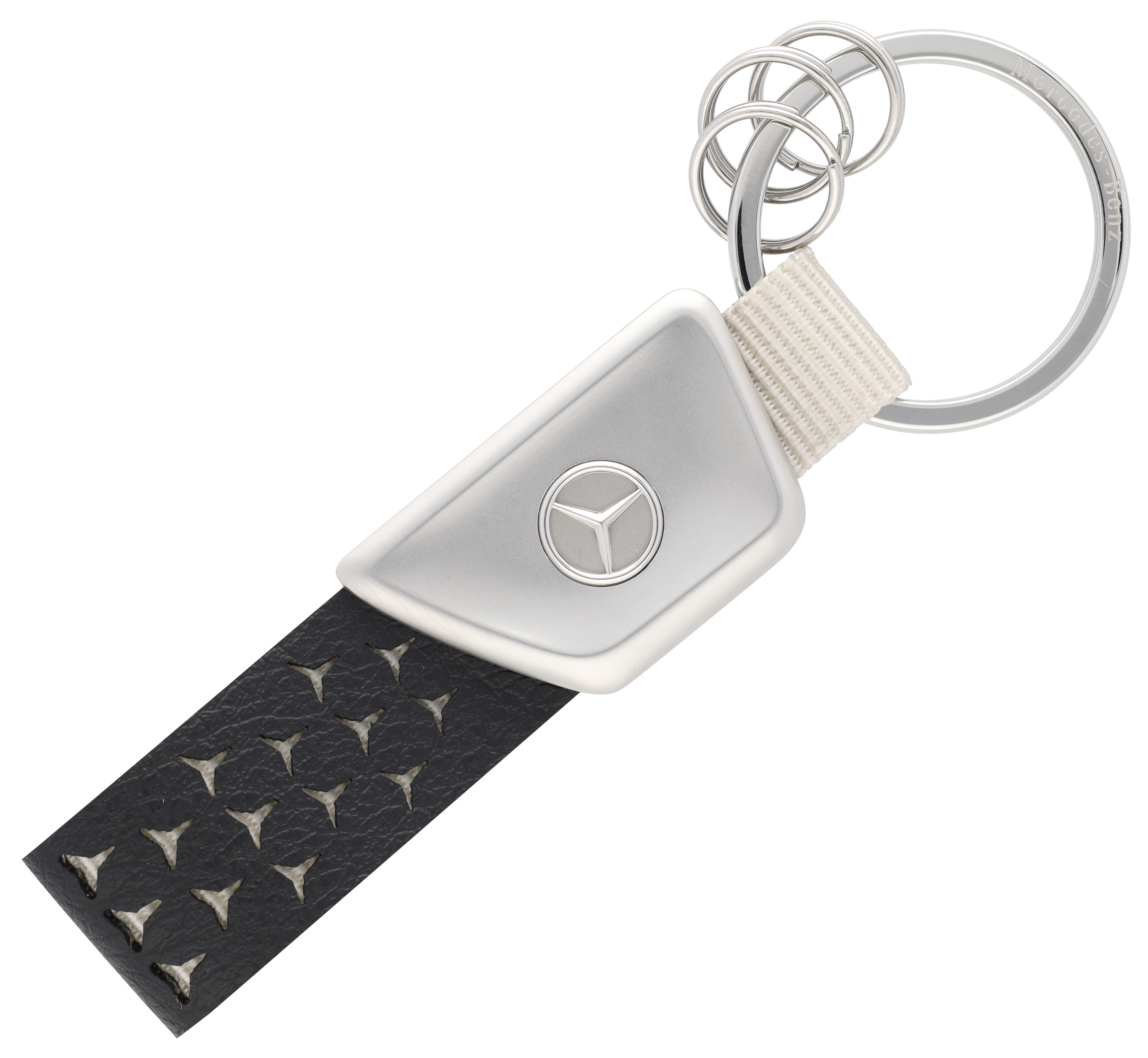 Sleutelhanger, Logo - zwart / zilverkleurig, edelstaal / Appelleder (vegan) / nylon