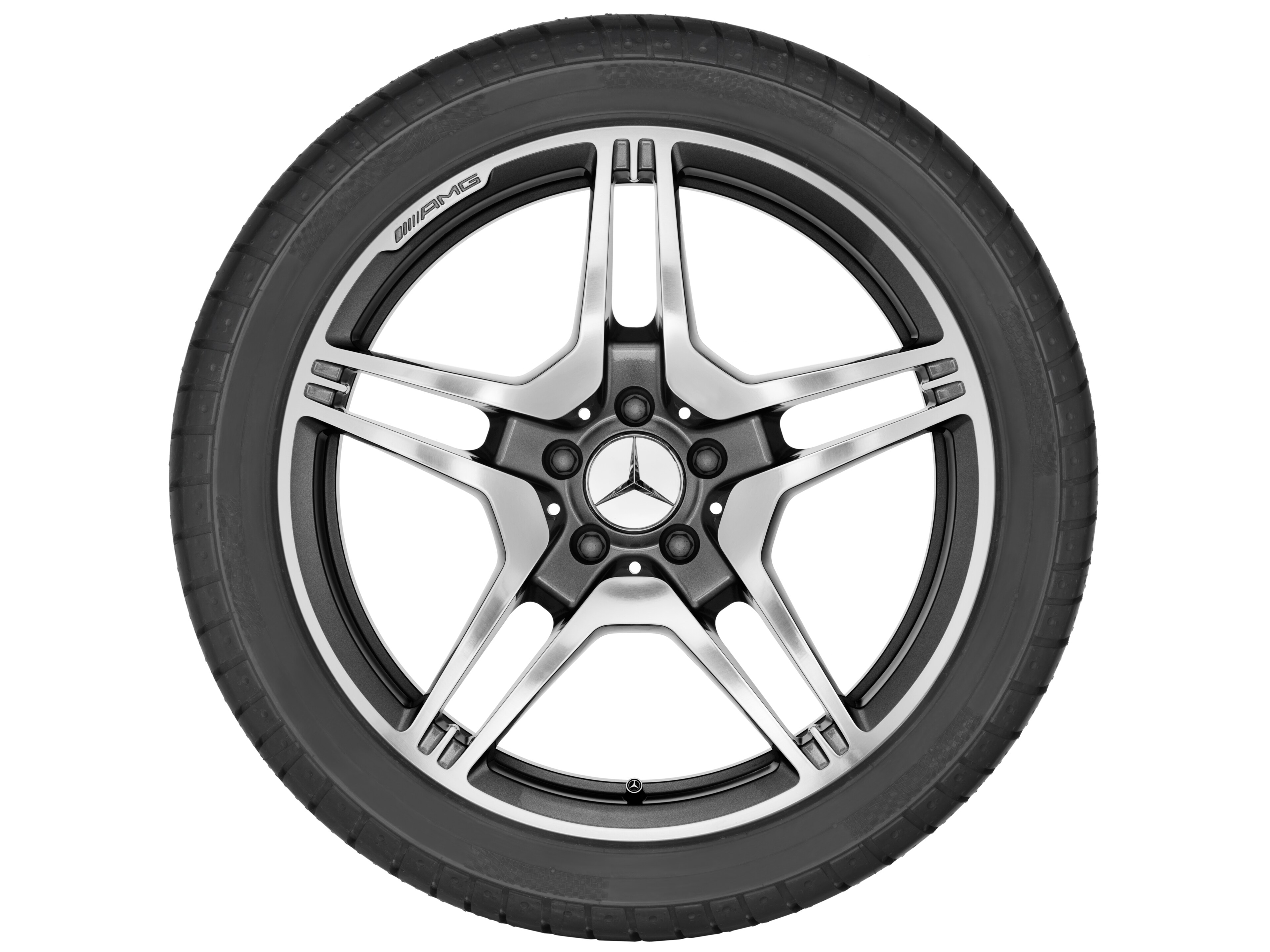 Gesmede AMG-velg in vijf-dubbelspaaks design, 48,3 cm (19 inch) - 9,5 J x 19 ET 52, titaniumgrijs, Gepolijst