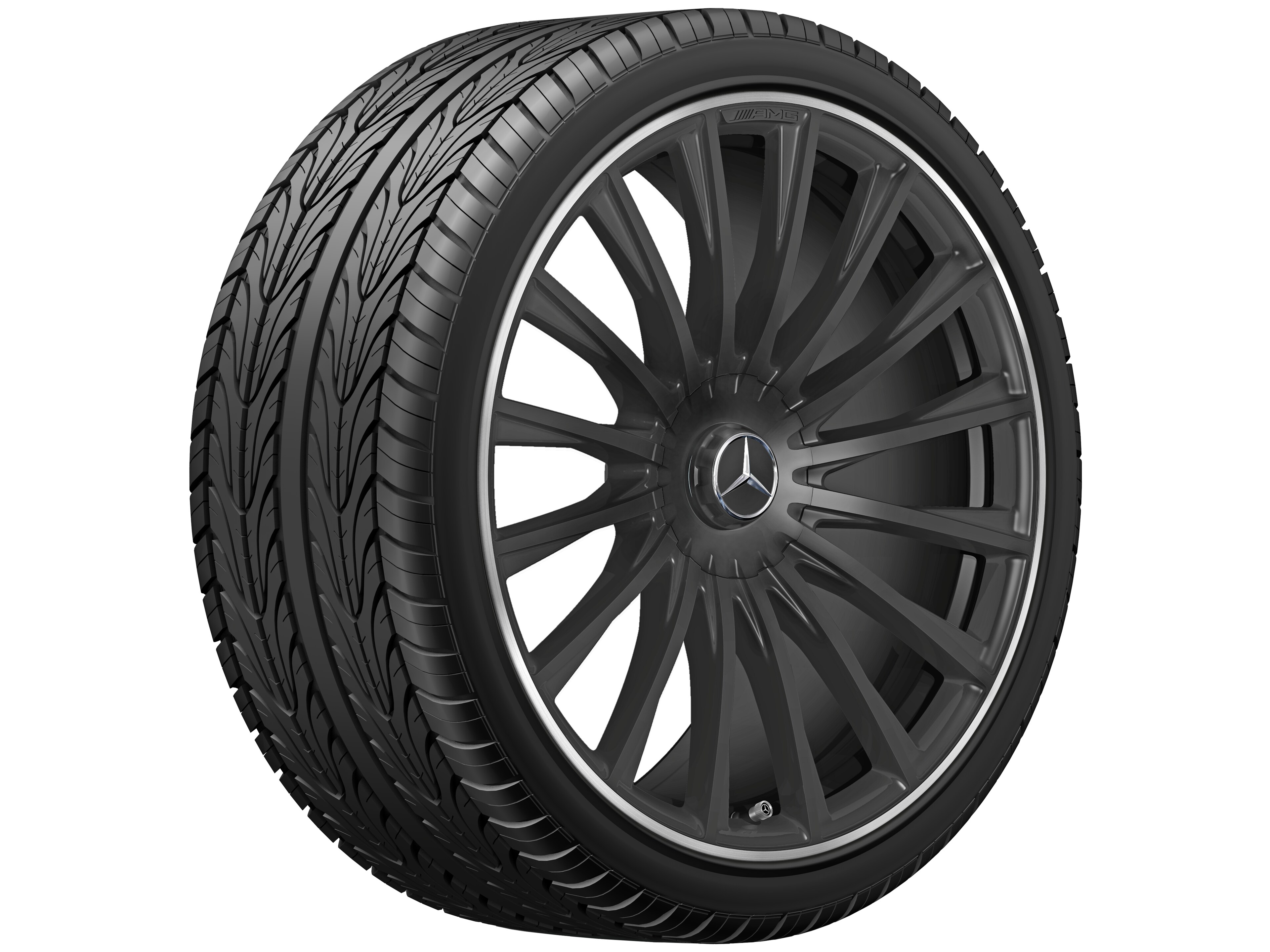 Multispaaks gesmede AMG-velg, 53,3 cm (21 inch), Velgrand glanzend - 10,5 J x 21 ET 50, Matzwart, wielrand glanzend