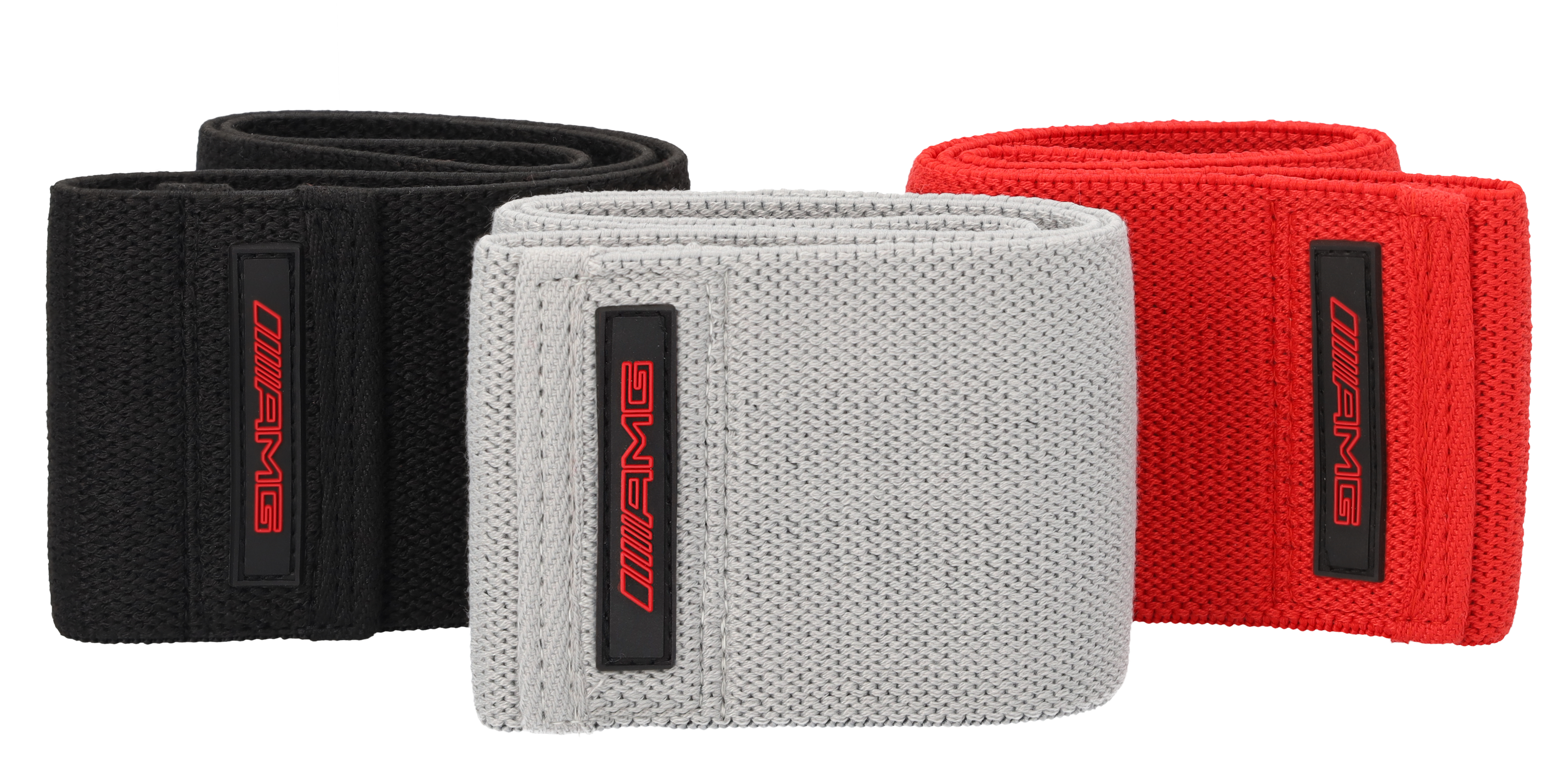 AMG fitnessbanden, Set van drie - zwart / rood / grijs, polyester / latex