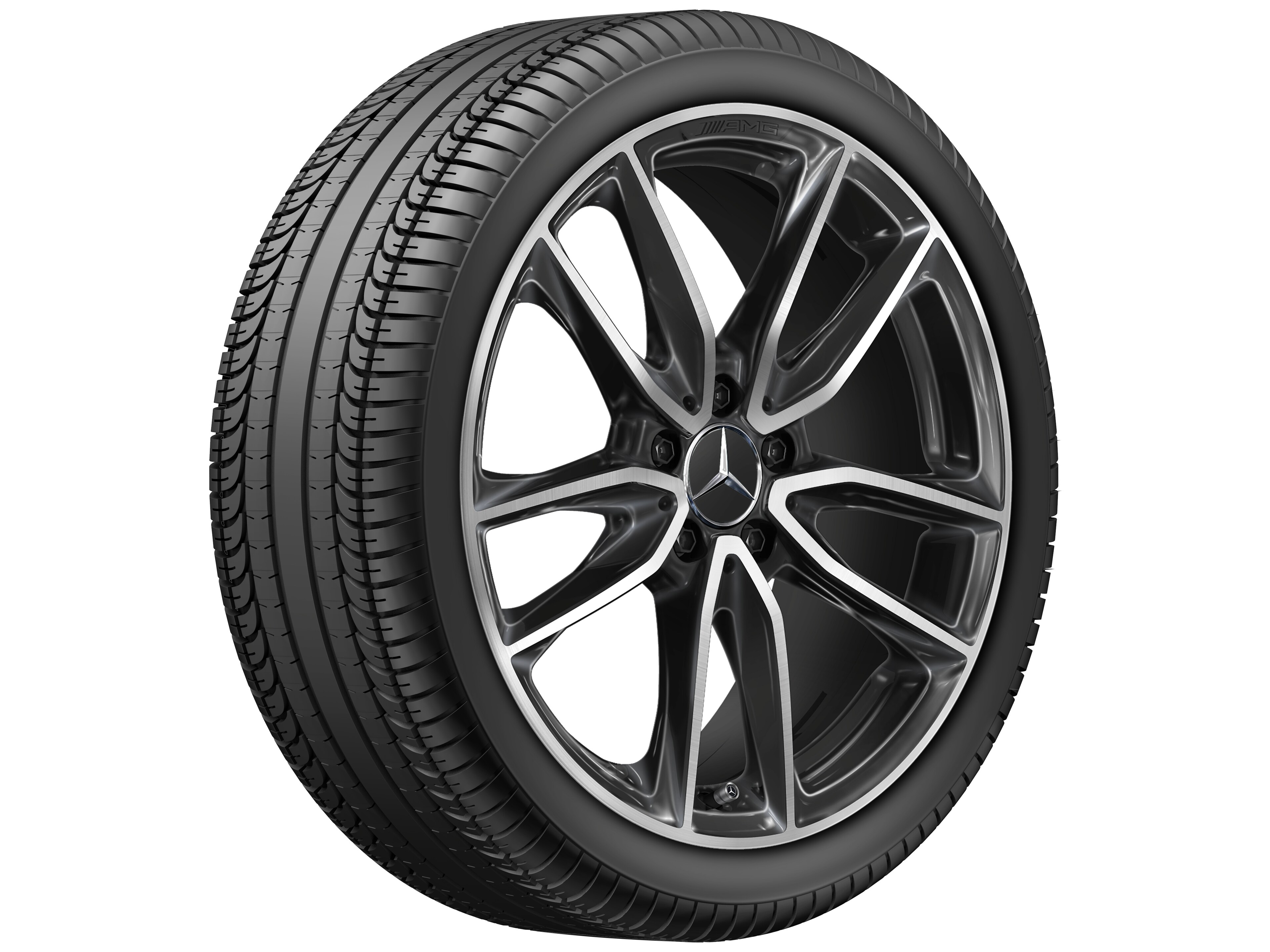Vijf-dubbelspaaks AMG-wiel, 48,3 cm (19 inch) - 7,5 J x 19 ET 49, zwart, glanzend gepolijst