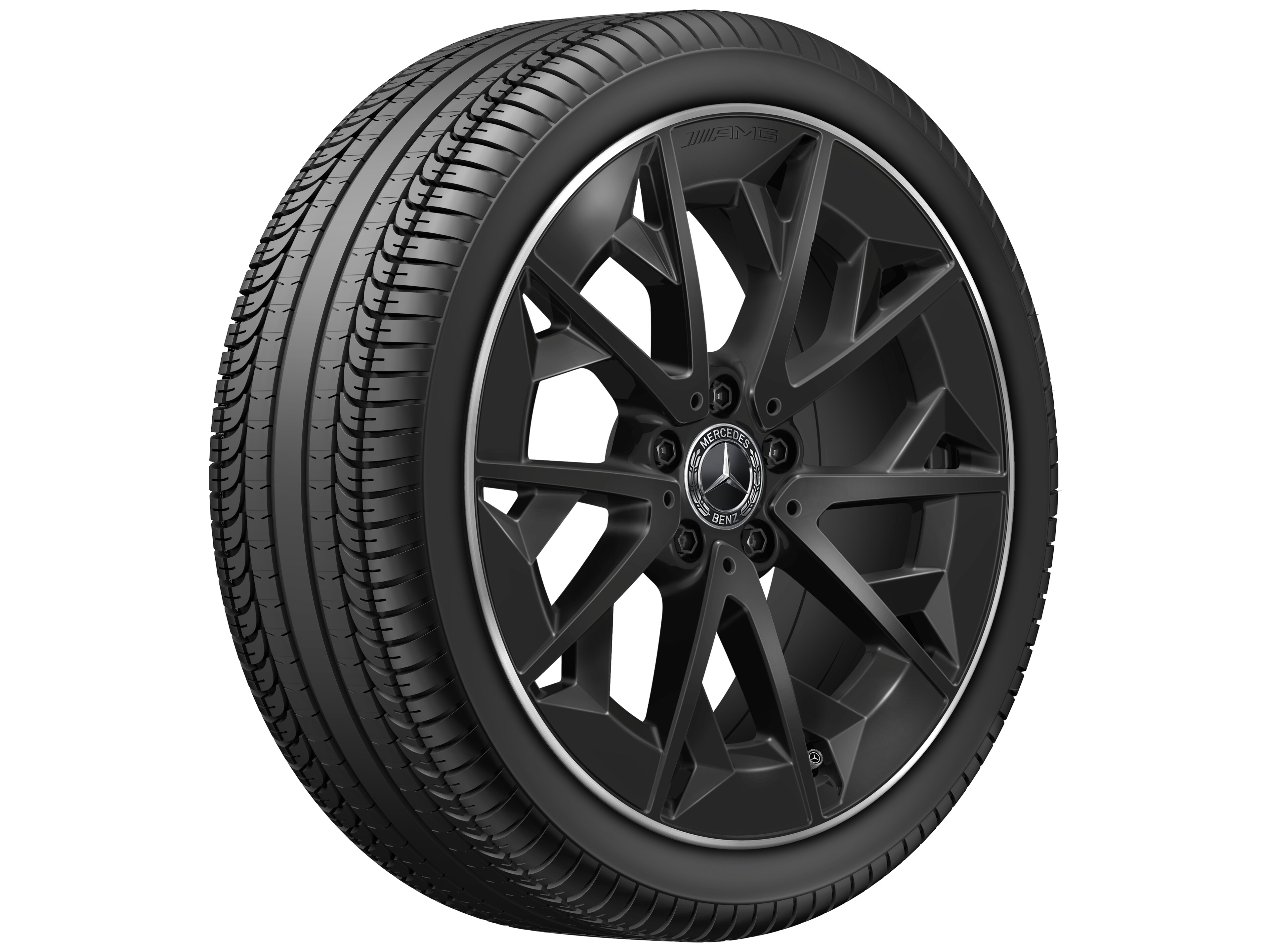 Lichtmetalen AMG-velg, In kruisspaak-design, 48,3 cm (19 inch) - 9 J x 19 ET 66, Matzwart, wielrand glanzend