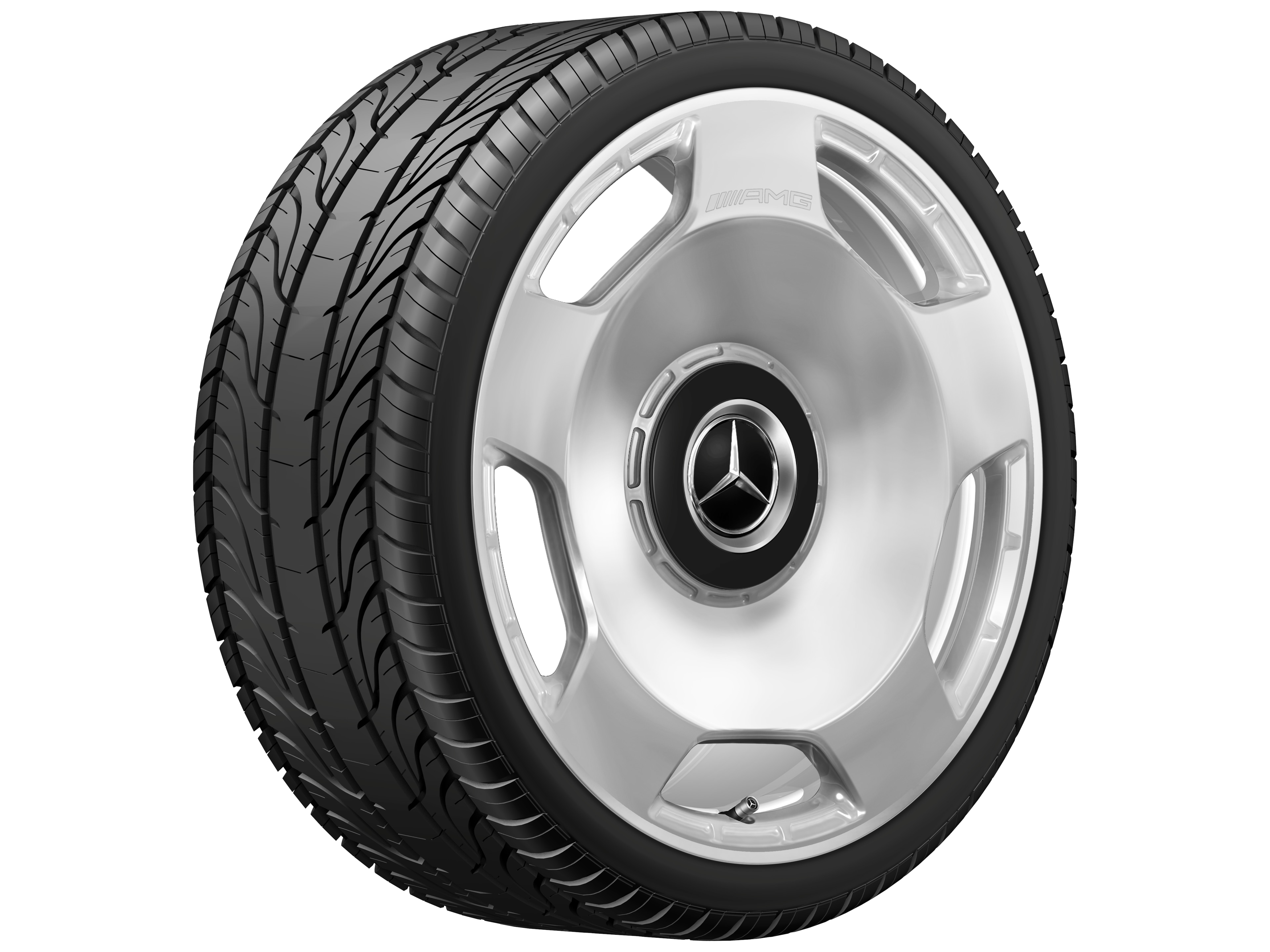 Gesmede AMG-velg in vijfgaats design, 53,3 cm (21 inch) - 10 J x 21 ET 30, zilverkleurig, hoogglanzend gepolijst