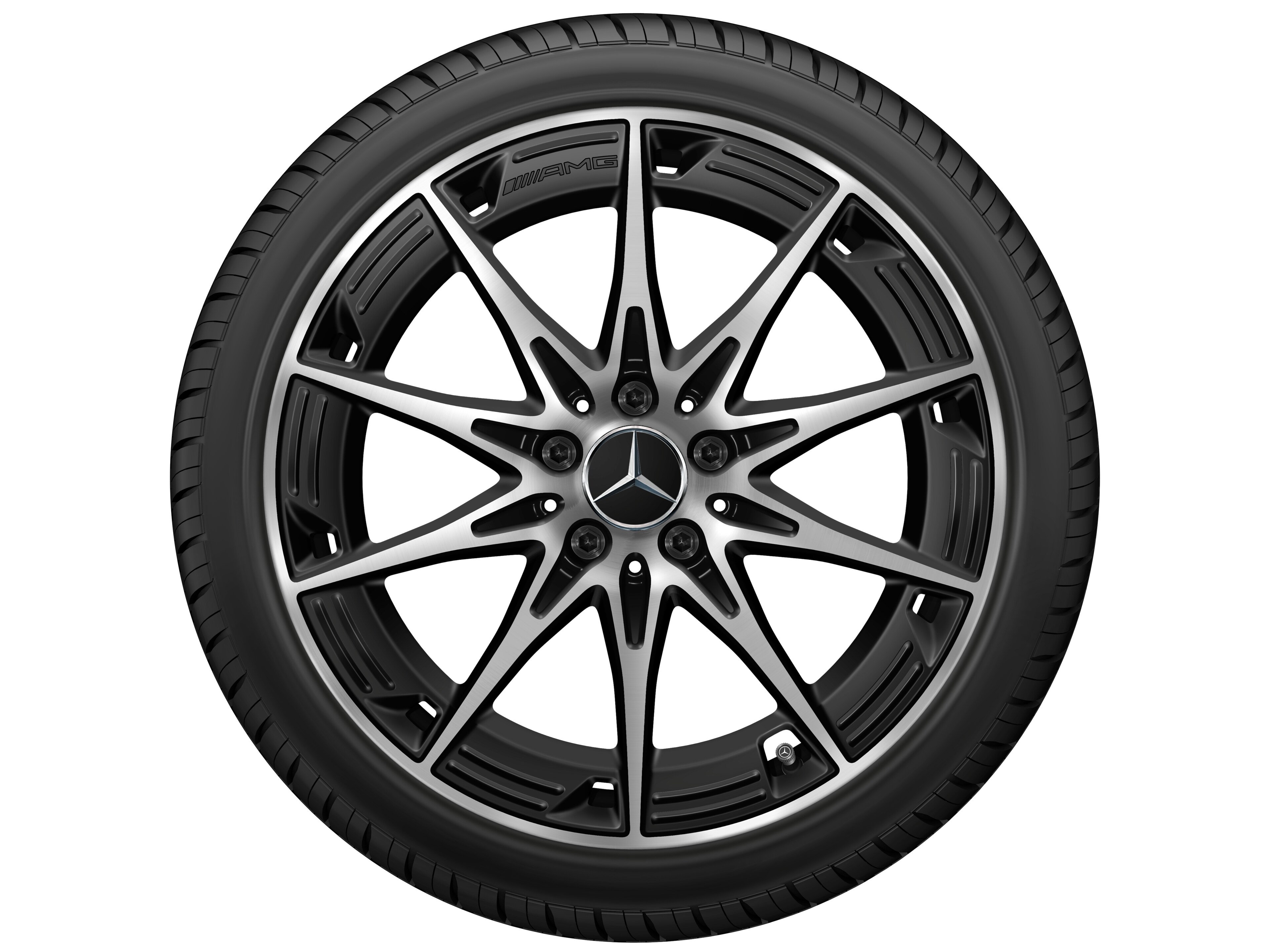 Lichtmetalen AMG-velg, in 10-spaaks design, 48,3 cm (19 inch) - 9 J x 19 ET 48, Matzwart, glanzend gepolijst