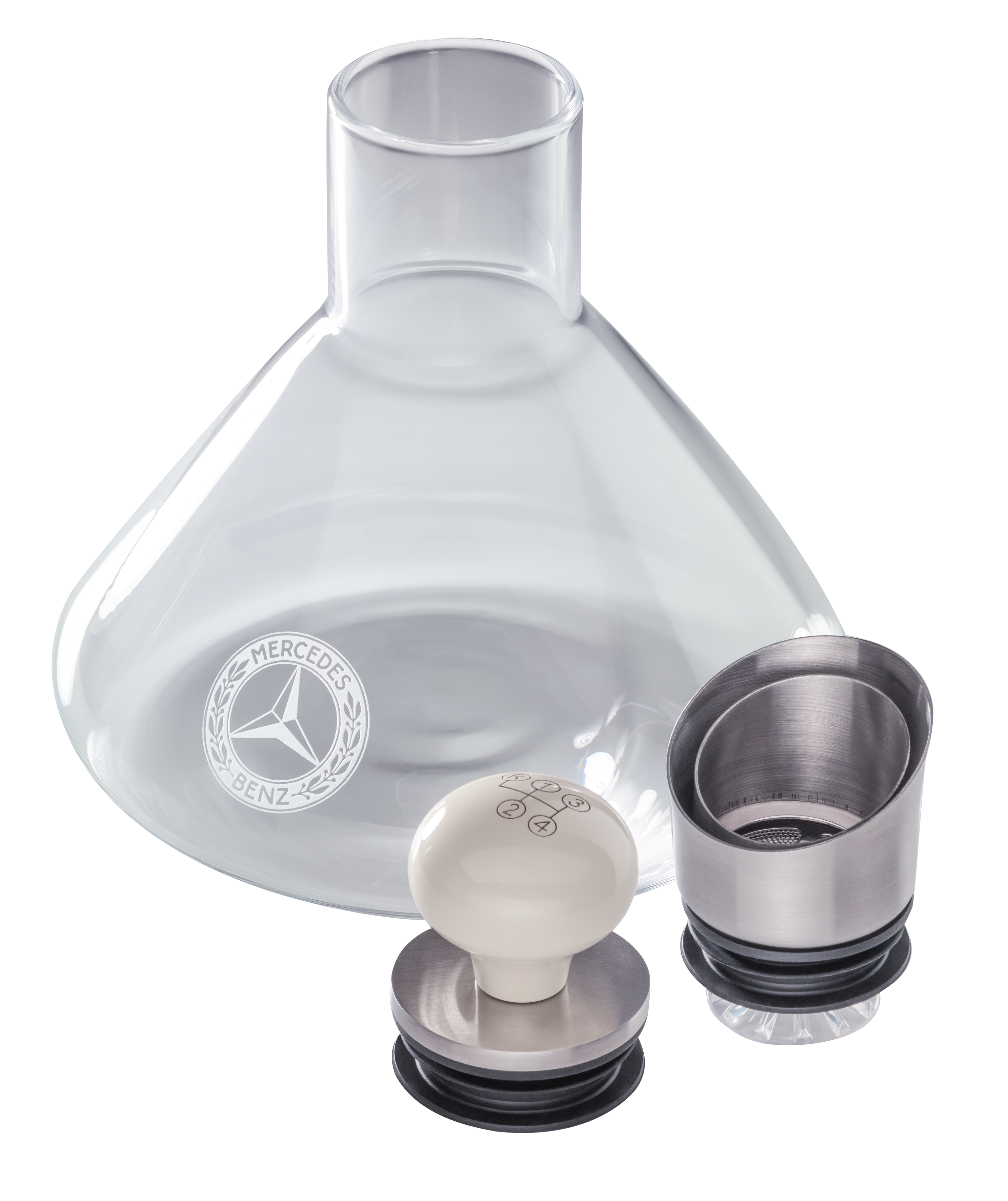 Decanteerkaraf - doorzichtig / ivoor / zilverkleurig, Glas / edelstaal / Hout