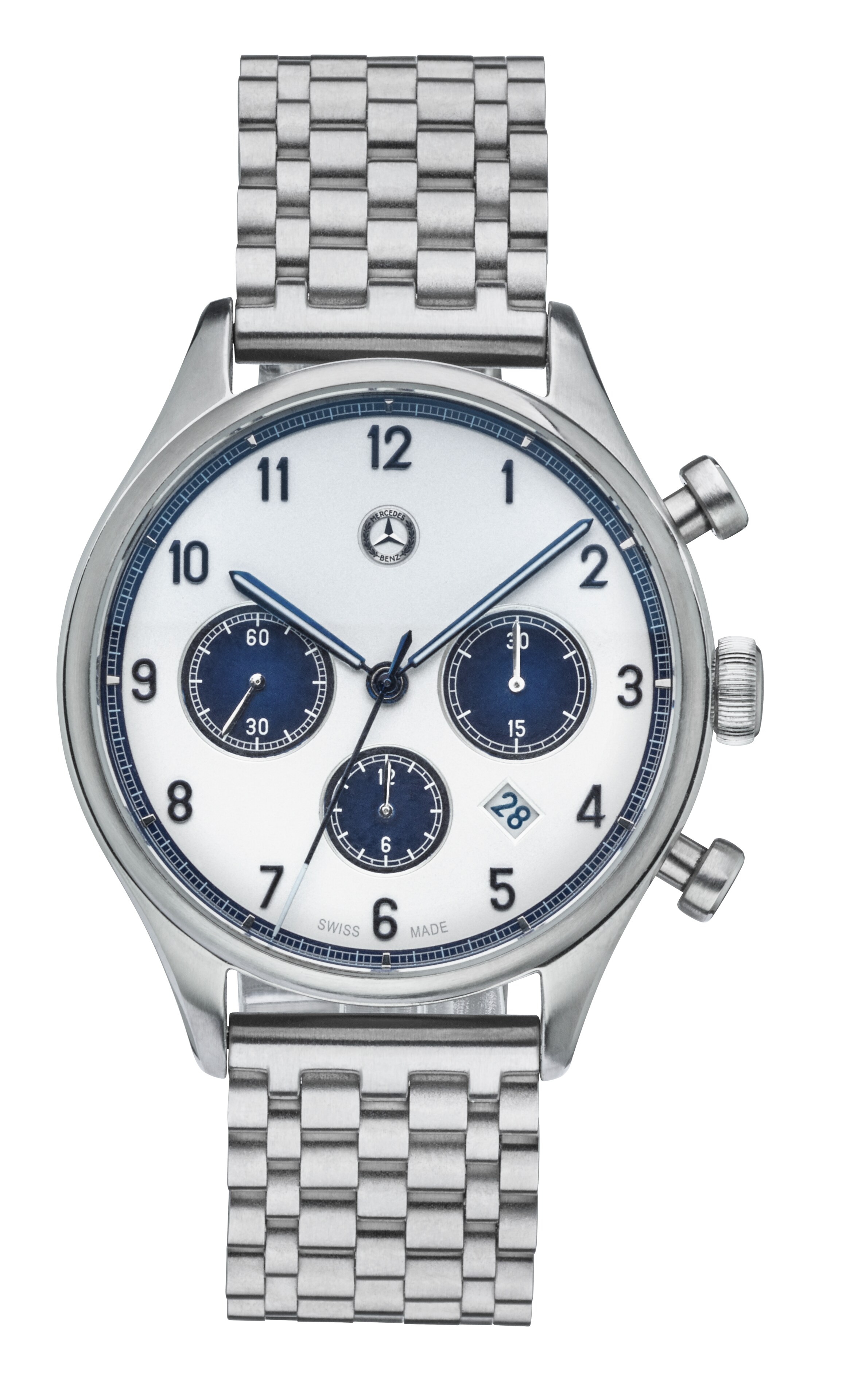 Chronographe, Homme, Classic, boîte automatique - argenté / bleu, Acier inoxydable