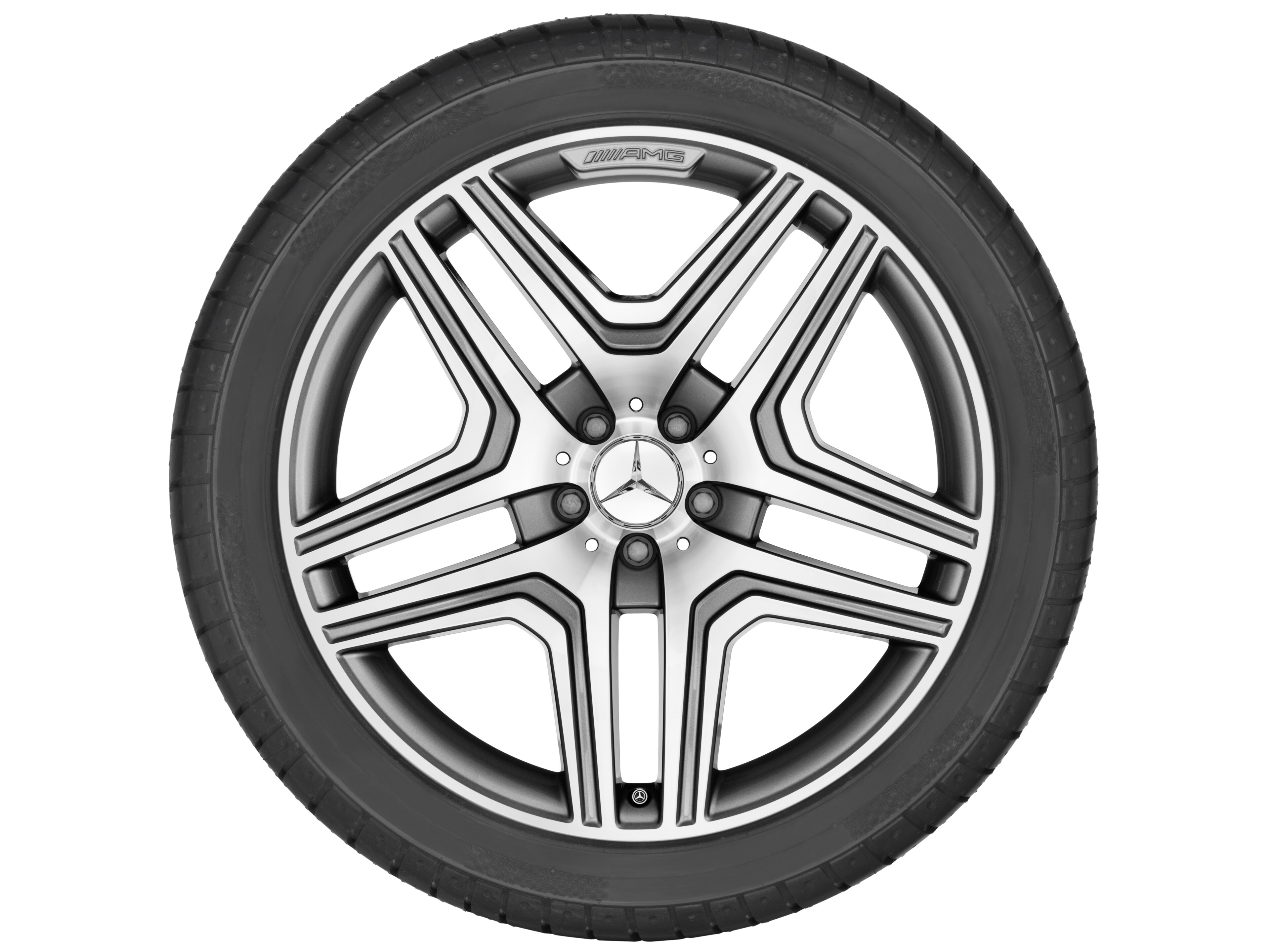 Vijf-dubbelspaaks AMG-wiel, 53,3 cm (21 inch), Velgrand glanzend - 10 J x 21 ET 46, titaniumgrijs, glanzend gepolijst