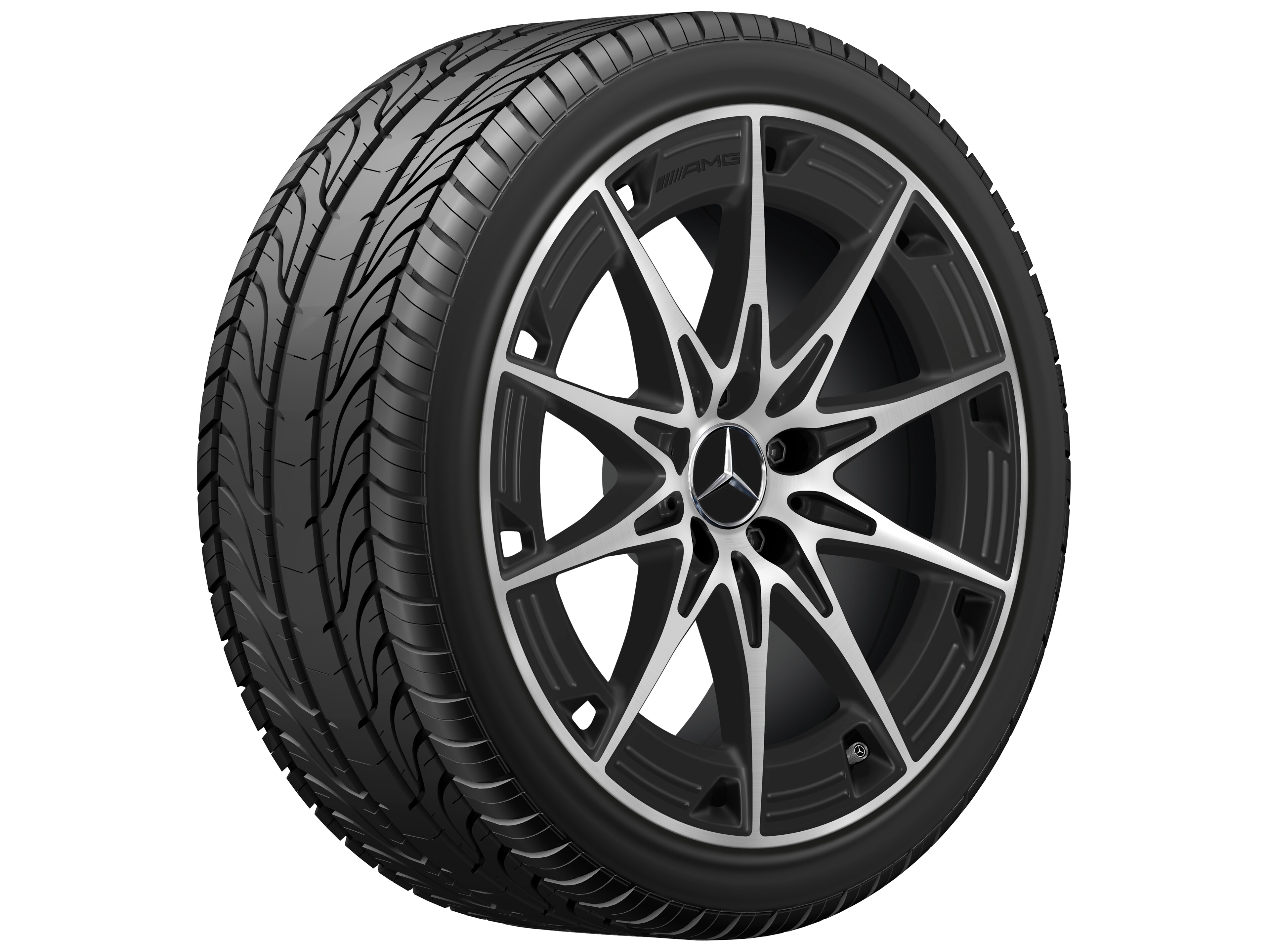 Lichtmetalen AMG-velg, in 10-spaaks design, 48,3 cm (19 inch) - 9 J x 19 ET 48, Matzwart, glanzend gepolijst
