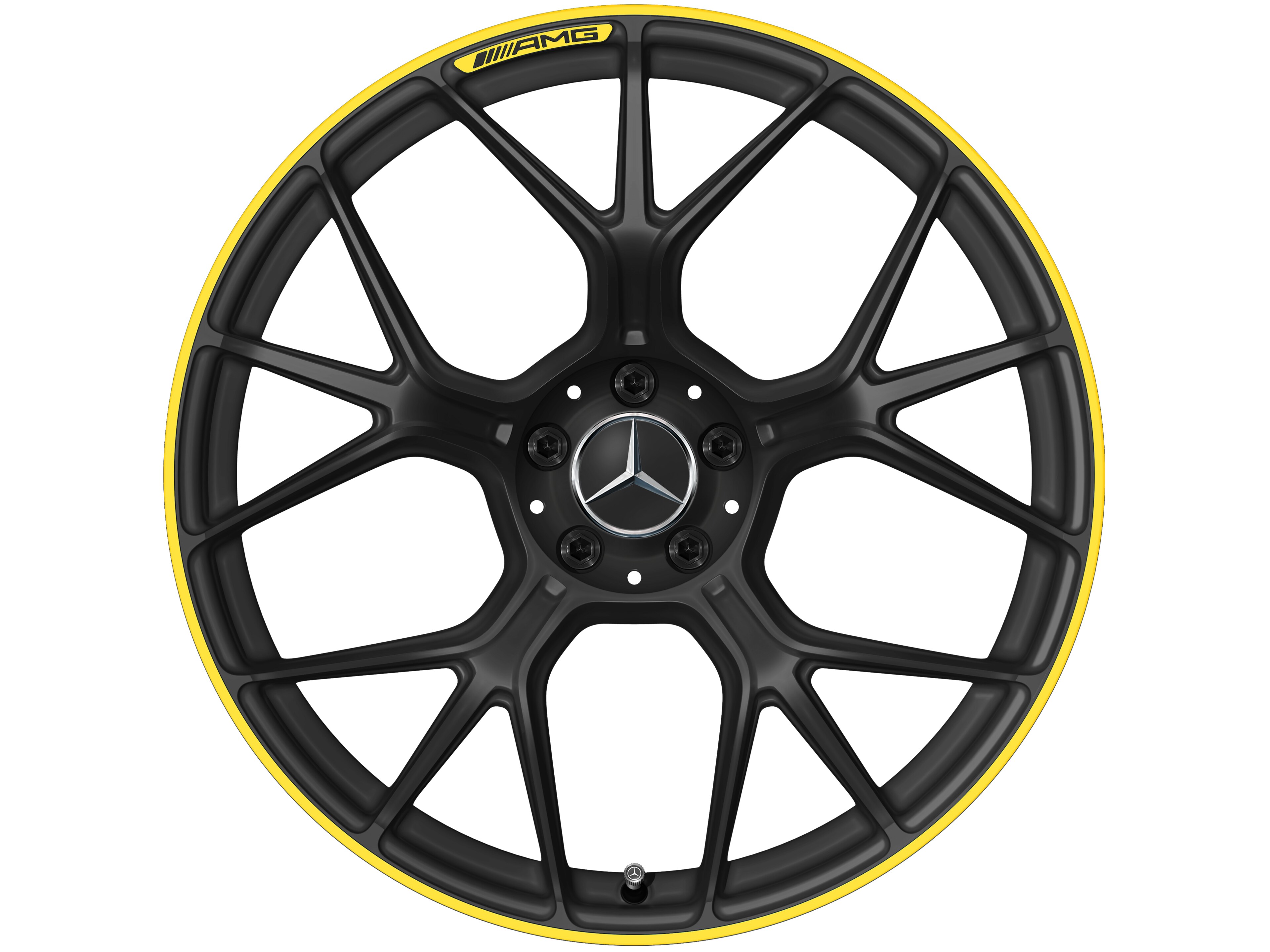 Gesmede AMG-velg In kruisspaak-design, 50,8 cm (20 inch) - 11 J x 20 ET 24,1, Matzwart / dignaalgeel, glanzend gepolijst