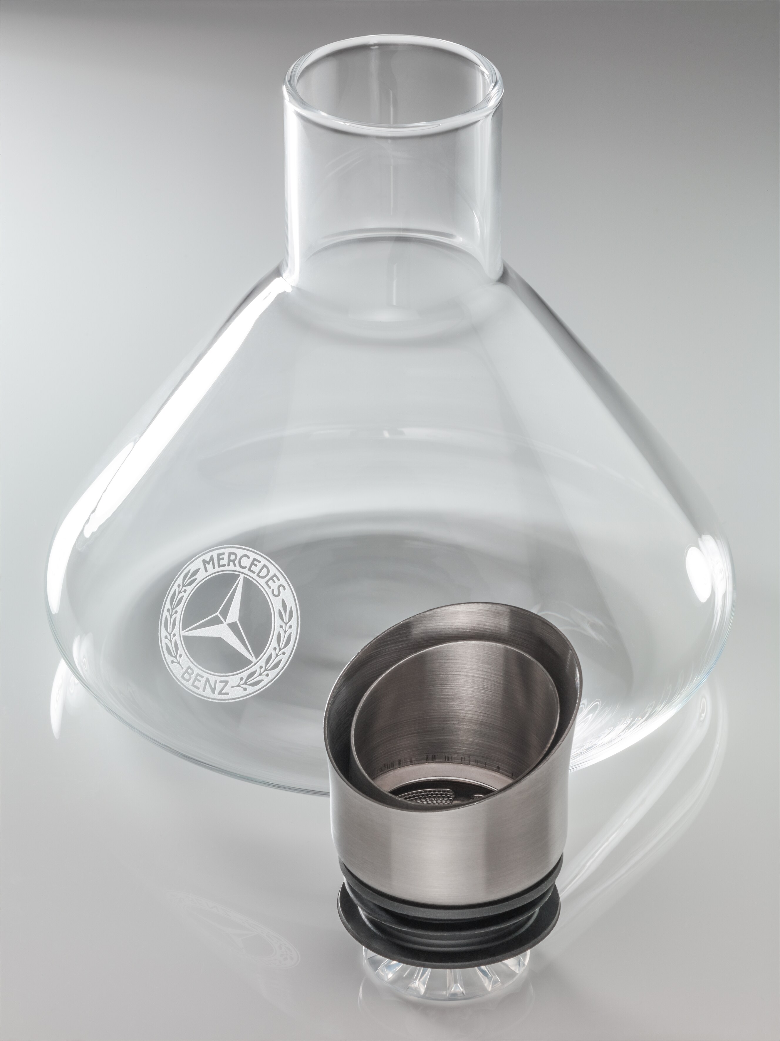 Decanteerkaraf - doorzichtig / ivoor / zilverkleurig, Glas / edelstaal / Hout
