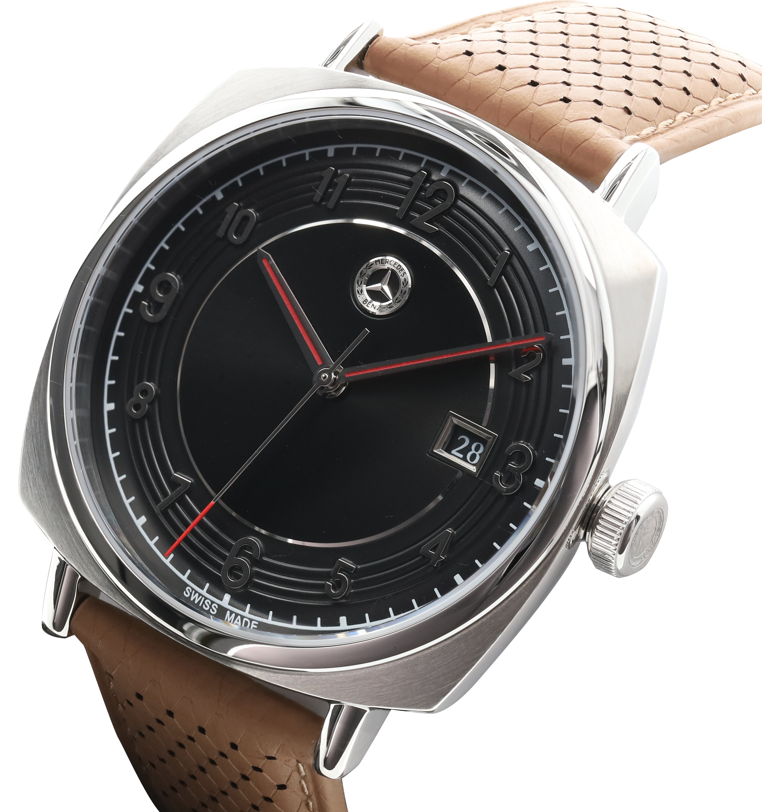 Horloge heren, Classic, Pagode - zilverkleurig / zwart / cognacbruin, edelstaal / Kalfsleder