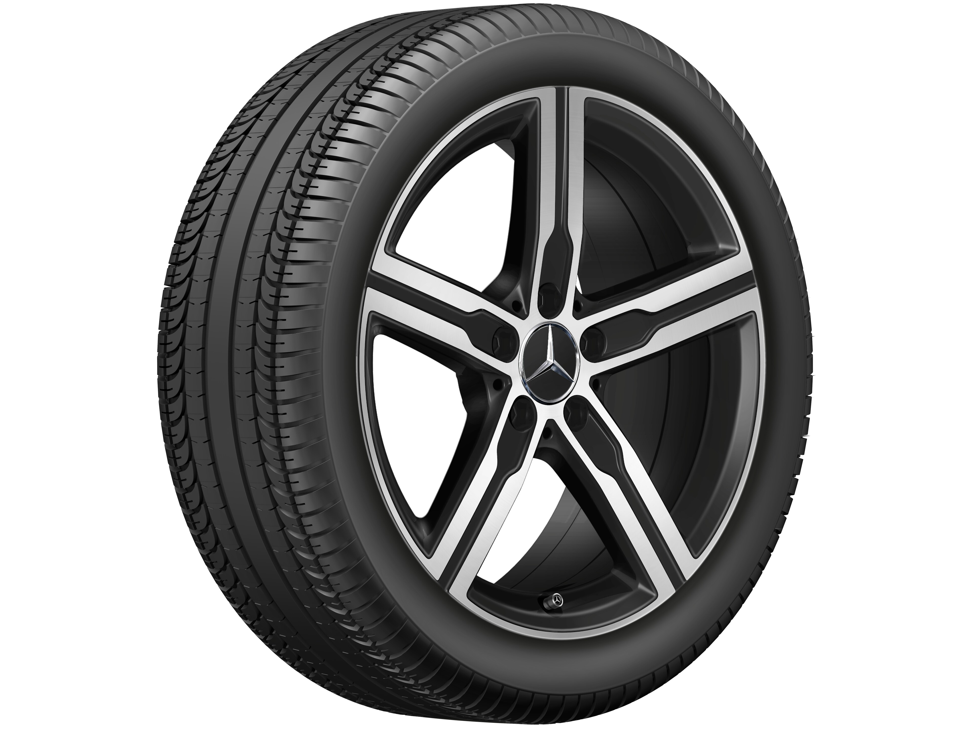 5-spaaks wiel, 45,7 cm (18 inch), glanzend gepolijst - 7,5 J x 18 ET 49, Matzwart, glanzend gepolijst