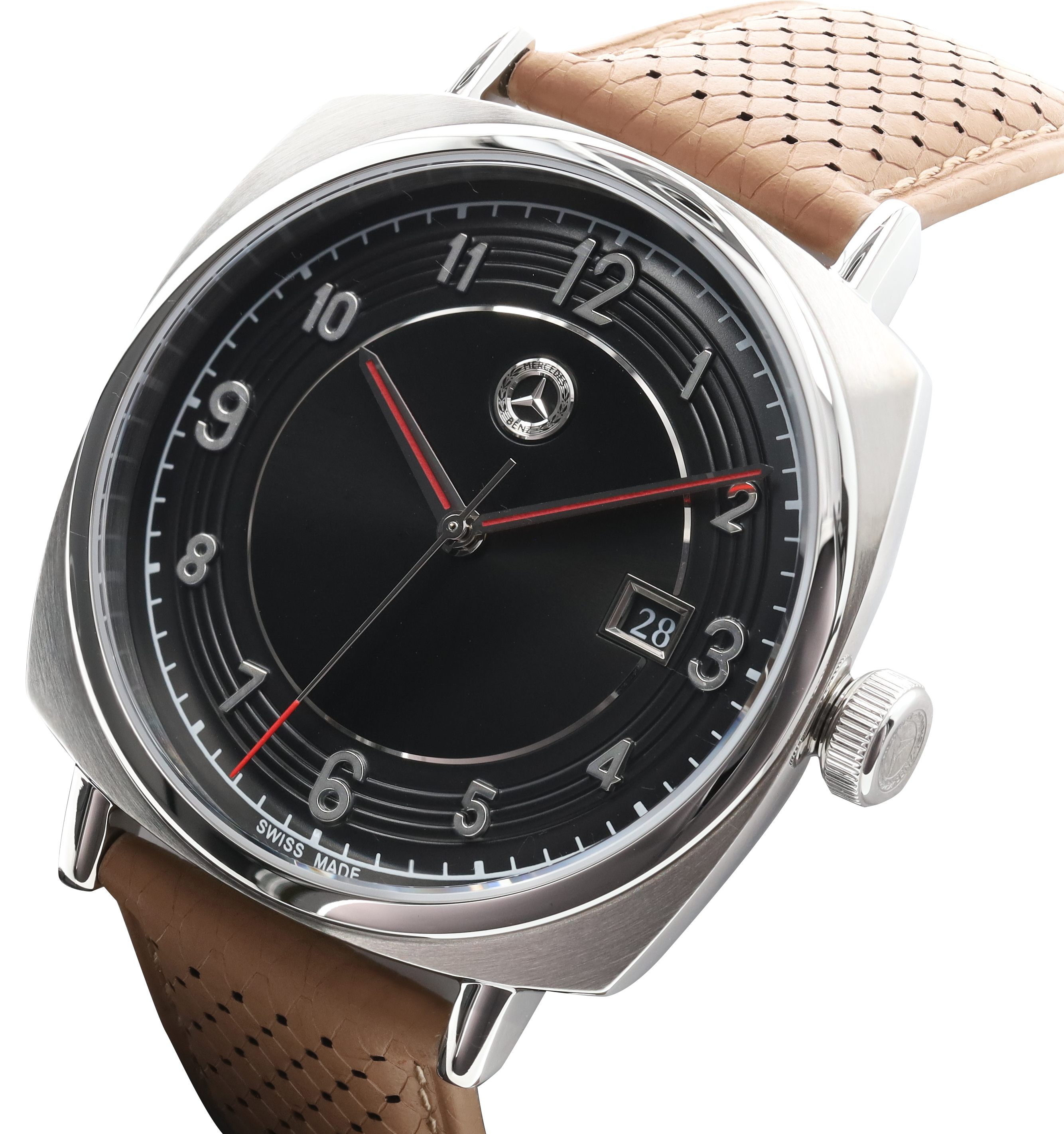 Horloge heren, Classic, Pagode - zilverkleurig / zwart / cognacbruin, edelstaal / Kalfsleder