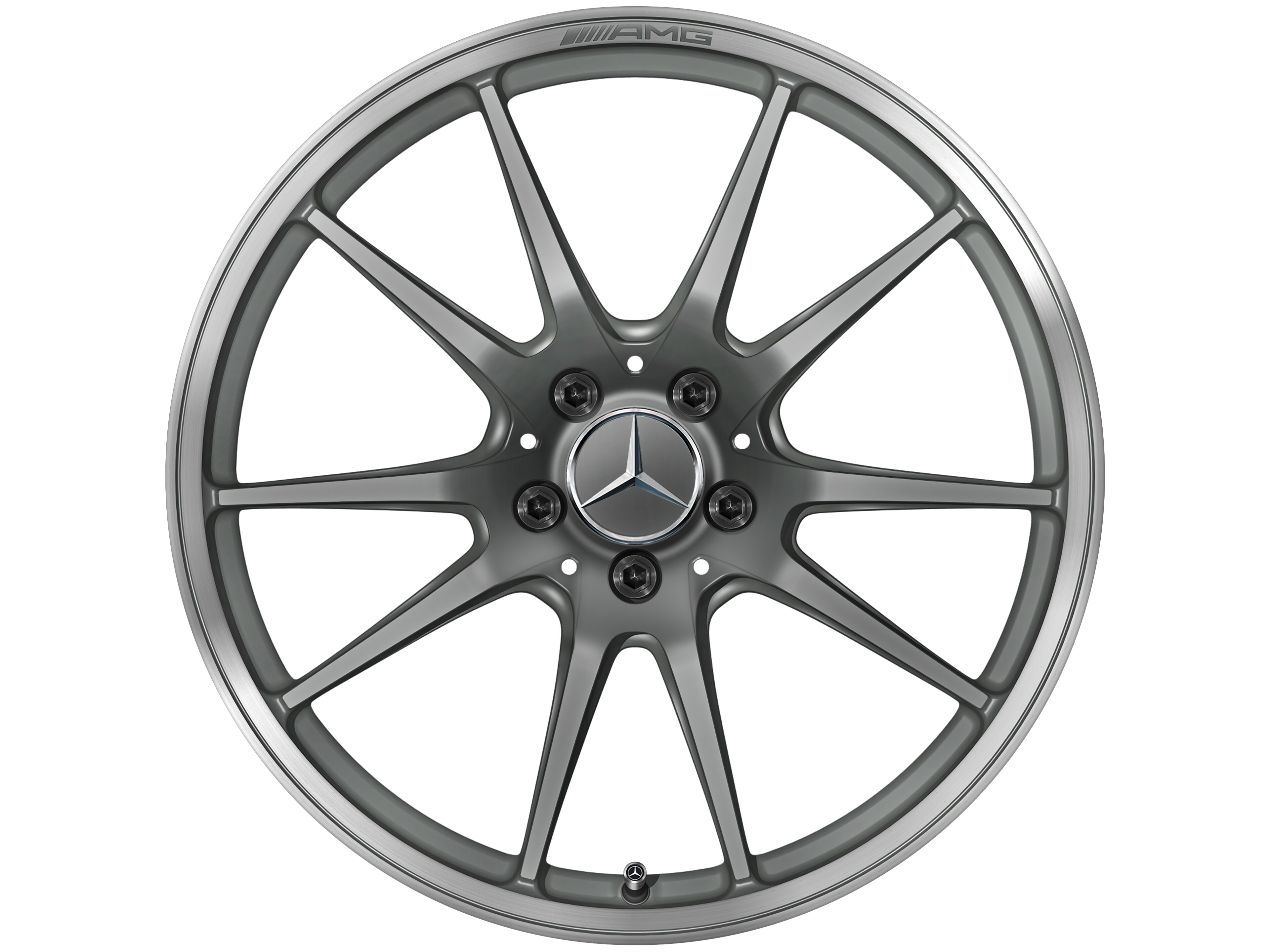 Gesmede AMG-velg in vijf-dubbelspaaks design, 48,3 cm (19 inch), Velgrand glanzend - 10 J x 19 ET 56, titaangrijs mat, wielrand glanzend