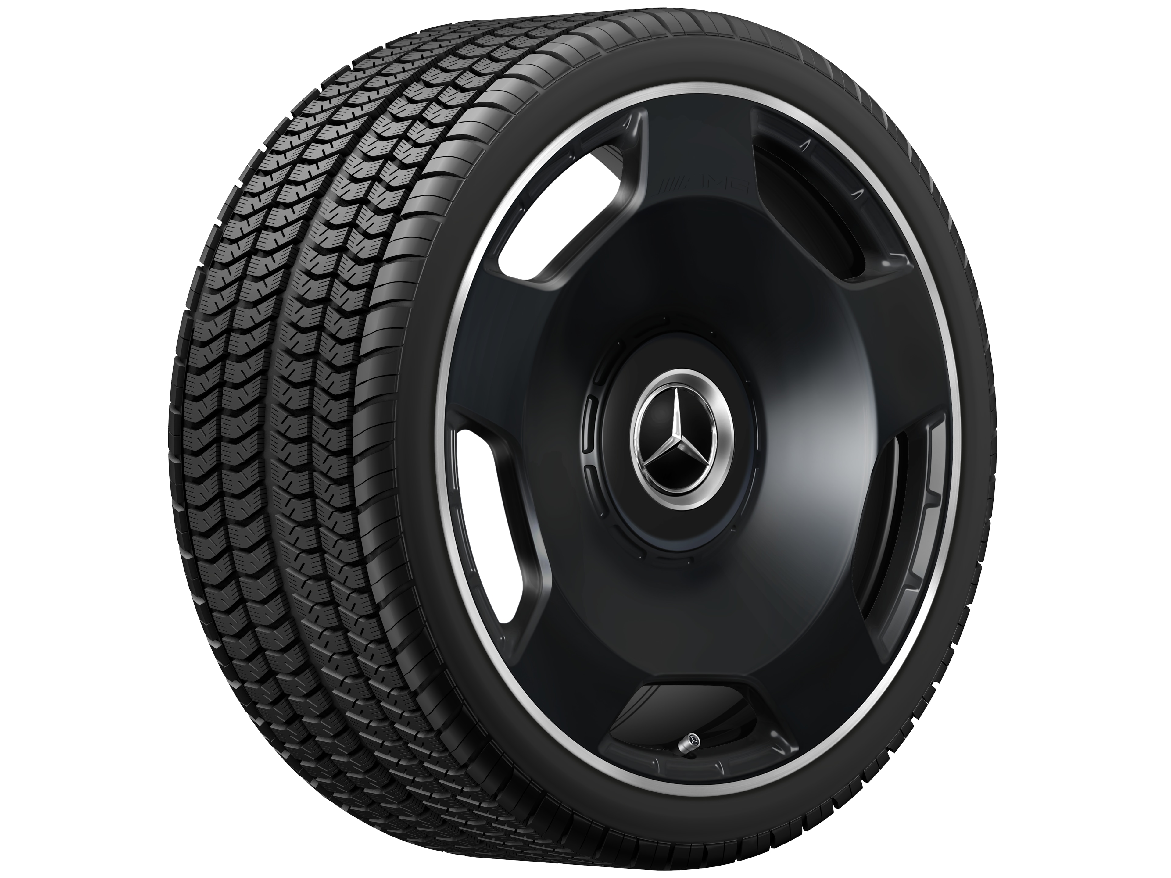 Gesmede AMG-velg in vijfgaats design, 53,3 cm (21 inch), Velgrand glanzend - 10 J x 21 ET 30, Matzwart, wielrand glanzend