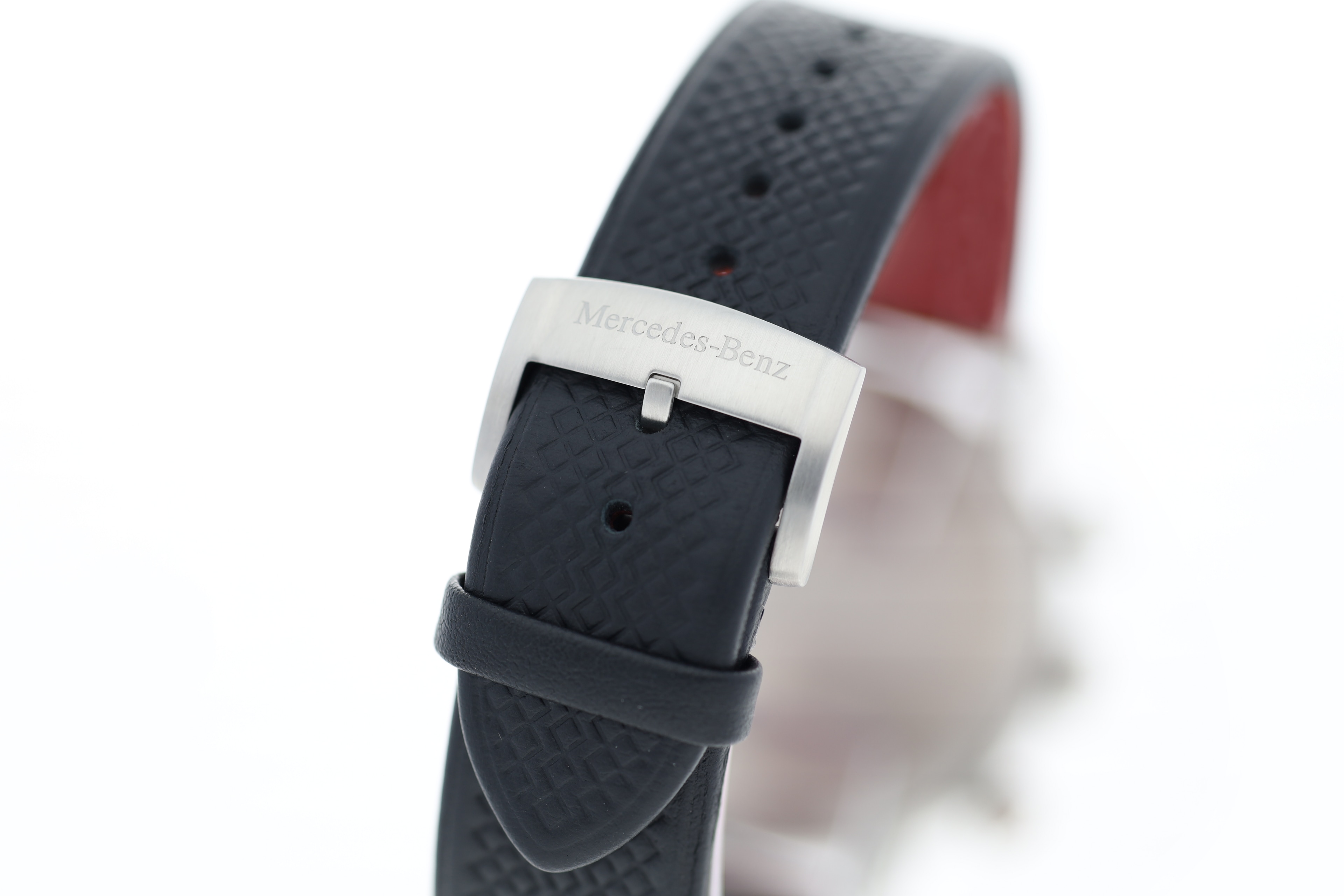 Chronograaf heren, CLASSIC, Zilverpijl - zilverkleurig / zwart / rood, edelstaal / Kalfsleder