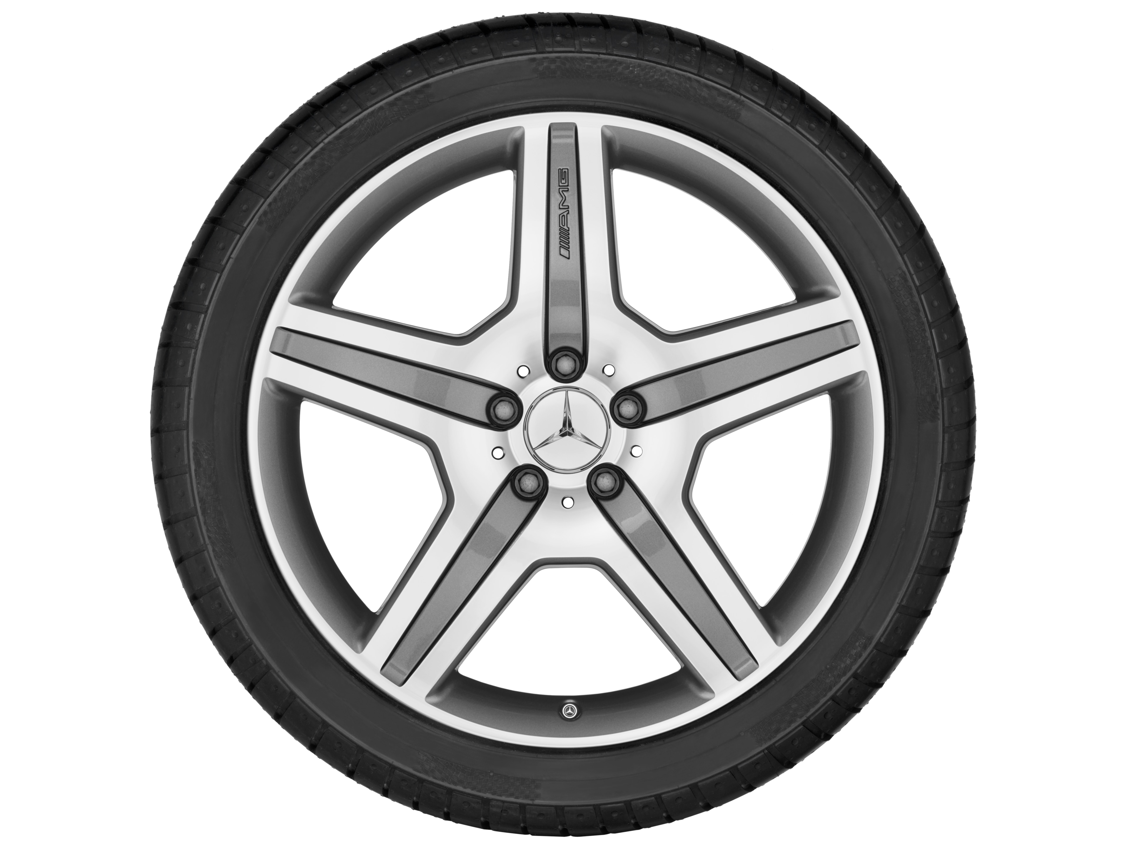 Vijfspaaks AMG-wiel, 50,8 cm (20 inch) - 8,5 J x 20 ET 52, titaniumgrijs, glanzend gepolijst
