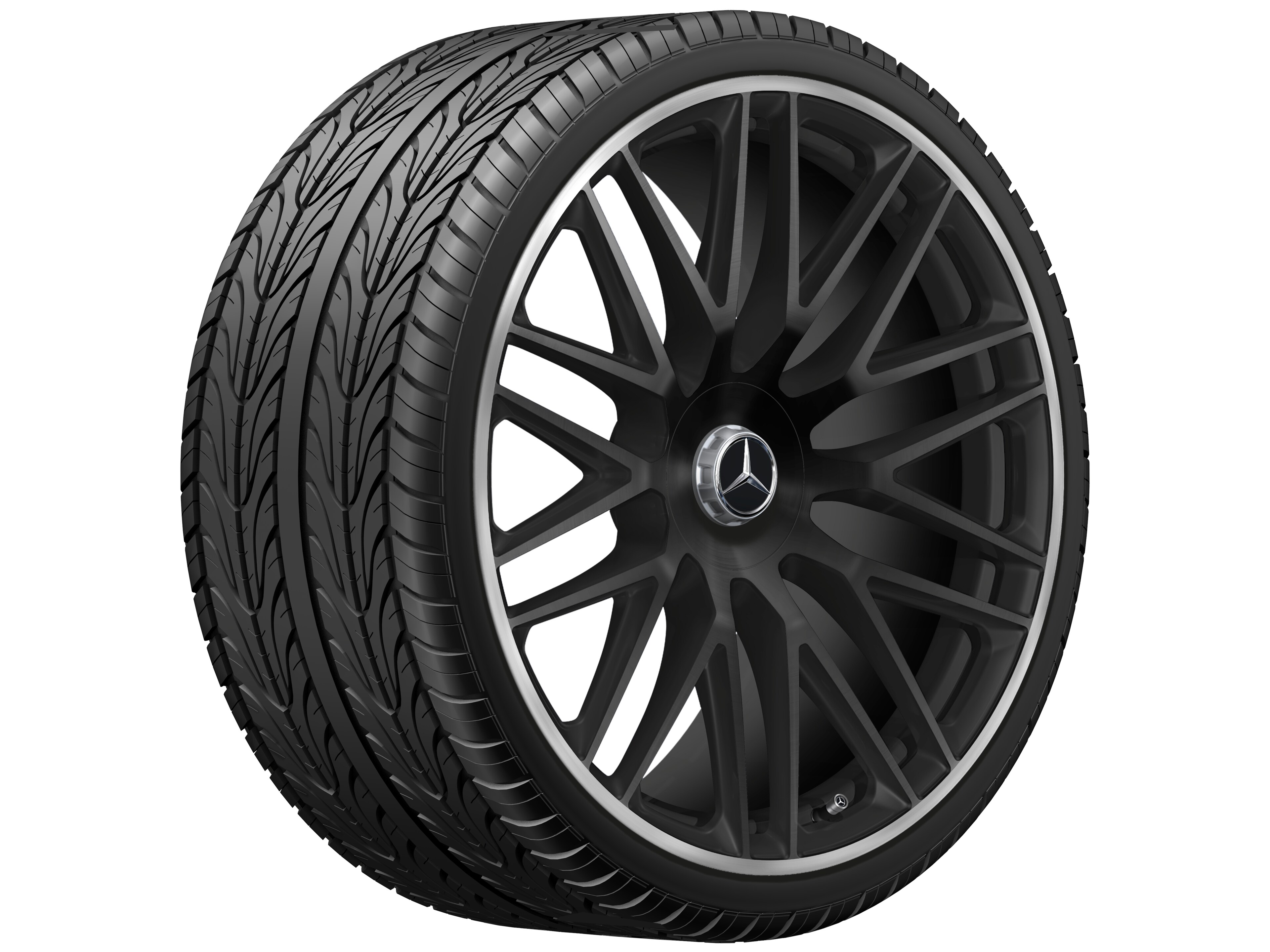 Jante forgée AMG multibranches, 58,4 cm (23 pouces), Rebord de jante, brillant - 11,5 J x 23 ET 47, noir mat, Rebord de jante, brillant