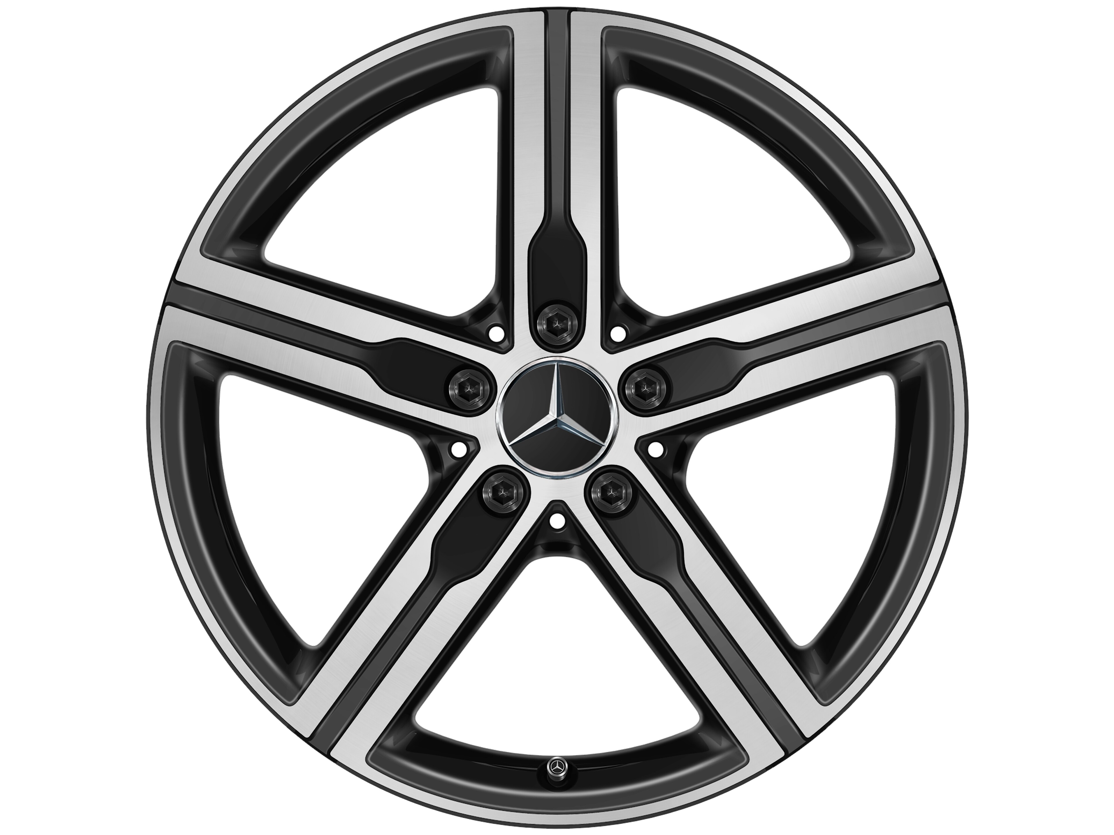 5-spaaks wiel, 45,7 cm (18 inch), glanzend gepolijst - 7,5 J x 18 ET 49, Matzwart, glanzend gepolijst