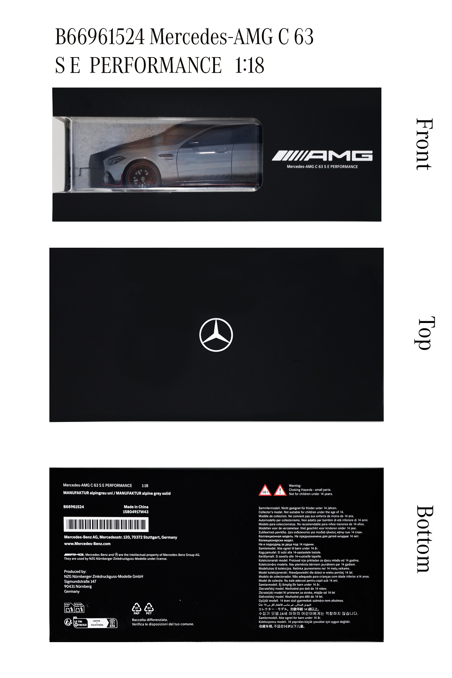 Mercedes-AMG C 63, W206 - MANUFAKTUR gris alpin standard, NZG, 1:18