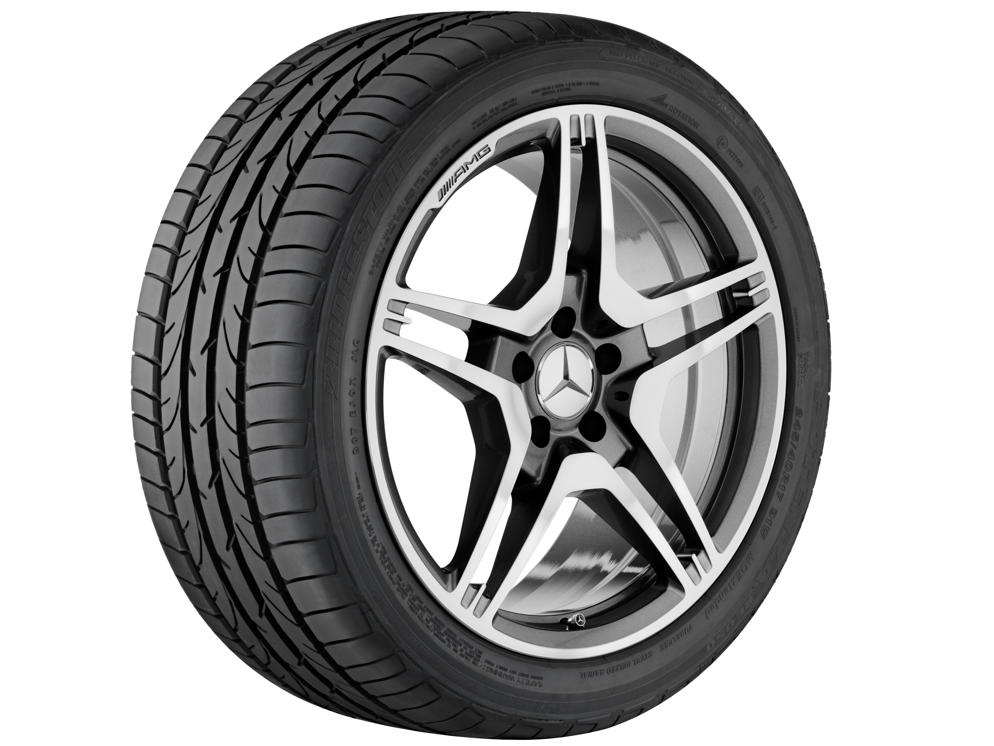 Gesmede AMG-velg in vijf-dubbelspaaks design, 48,3 cm (19 inch) - 9,5 J x 19 ET 52, titaniumgrijs, Gepolijst