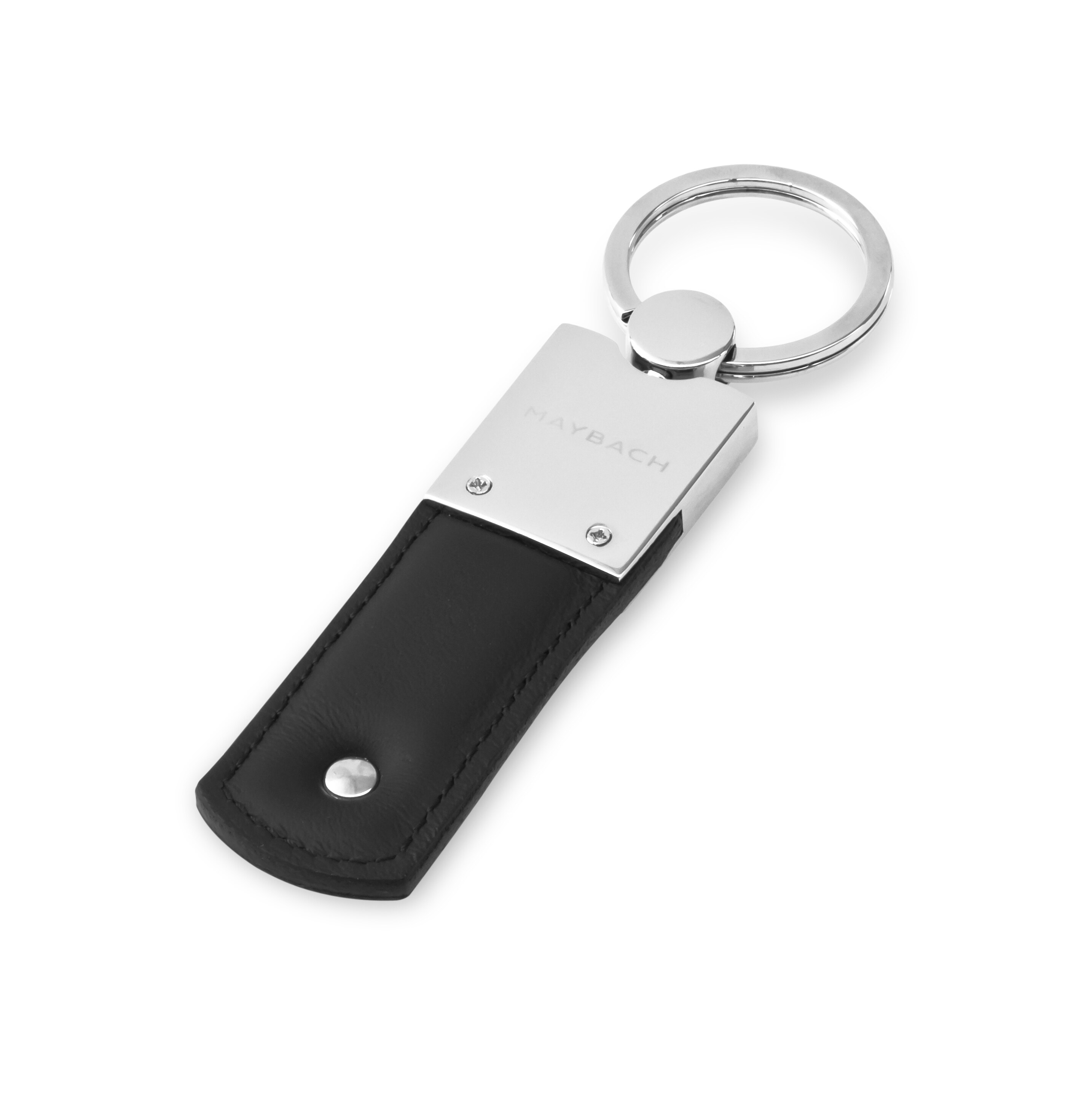 Sleutelhanger, Mercedes-Maybach, zwart - zwart / zilverkleurig, Leder / edelstaal