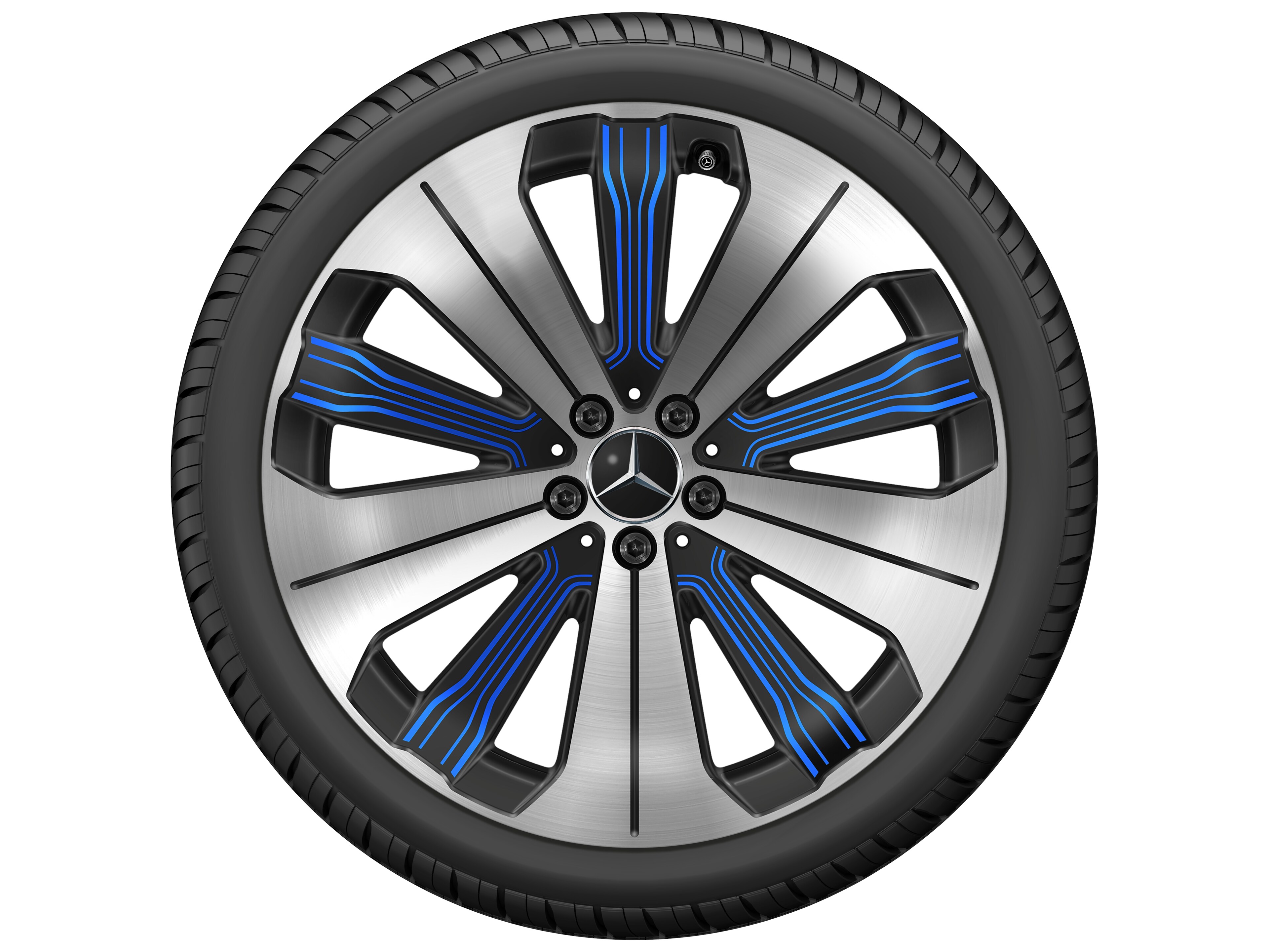 10-spaaks wiel, Aero, 53,3 cm (21 inch), glanzend gepolijst - 9,5 J x 21 ET 41,5, zwart / blauw, glanzend gepolijst