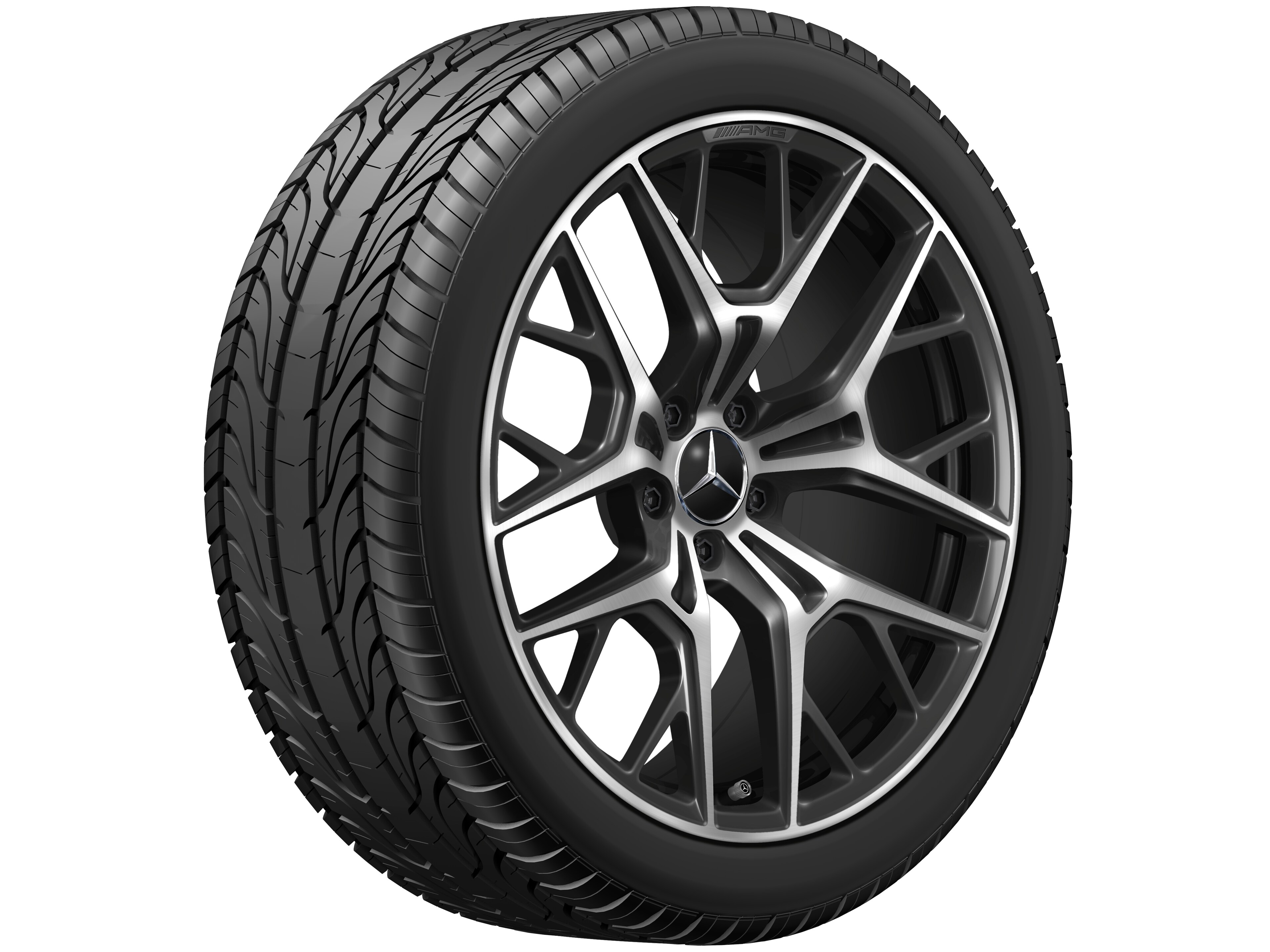 Lichtmetalen AMG-velg, In kruisspaak-design, 50,8 cm (20 inch) - 9 J x 20 ET 32, zwart, glanzend gepolijst