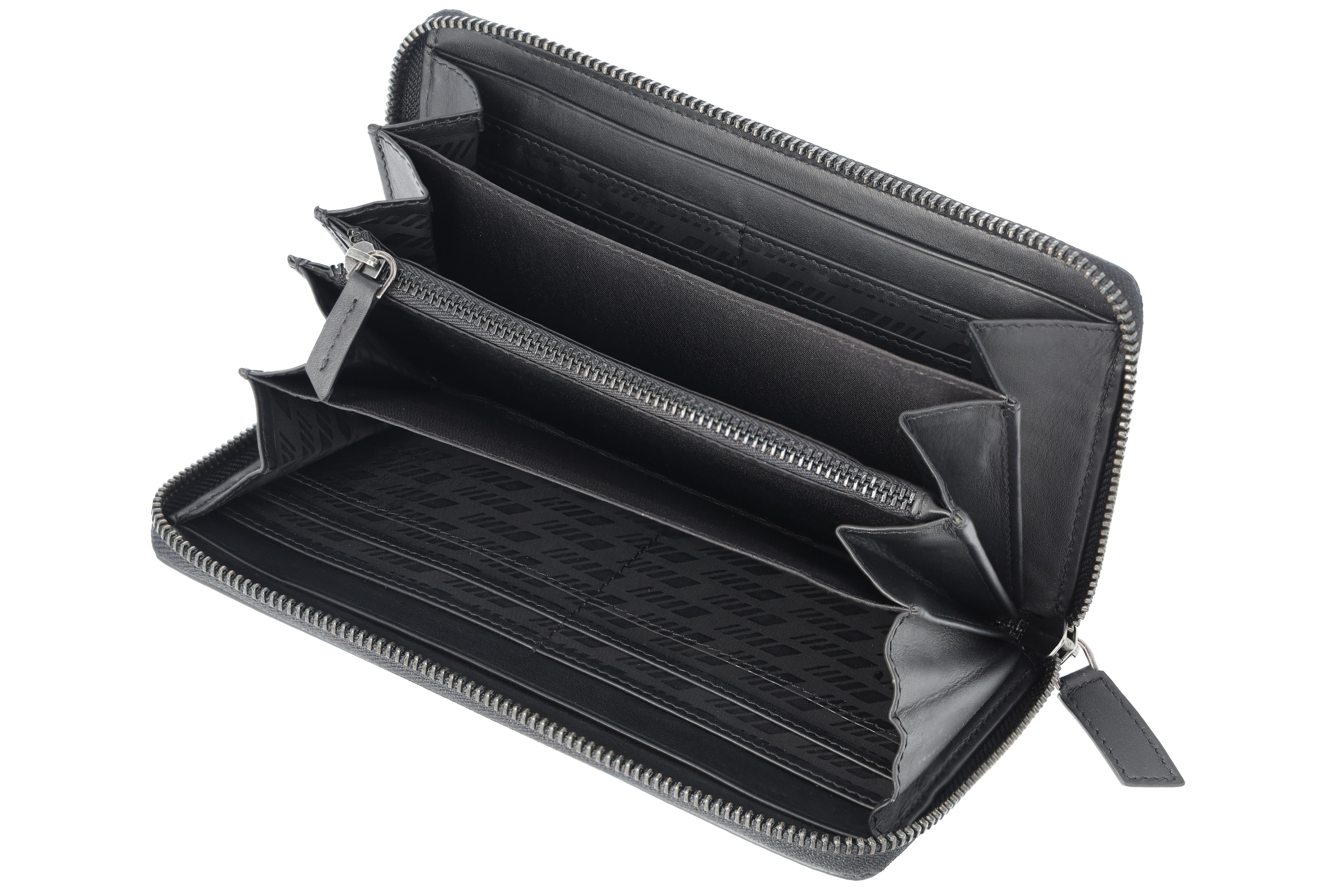 AMG-damesportemonnee - zwart, Rundleder / polyester