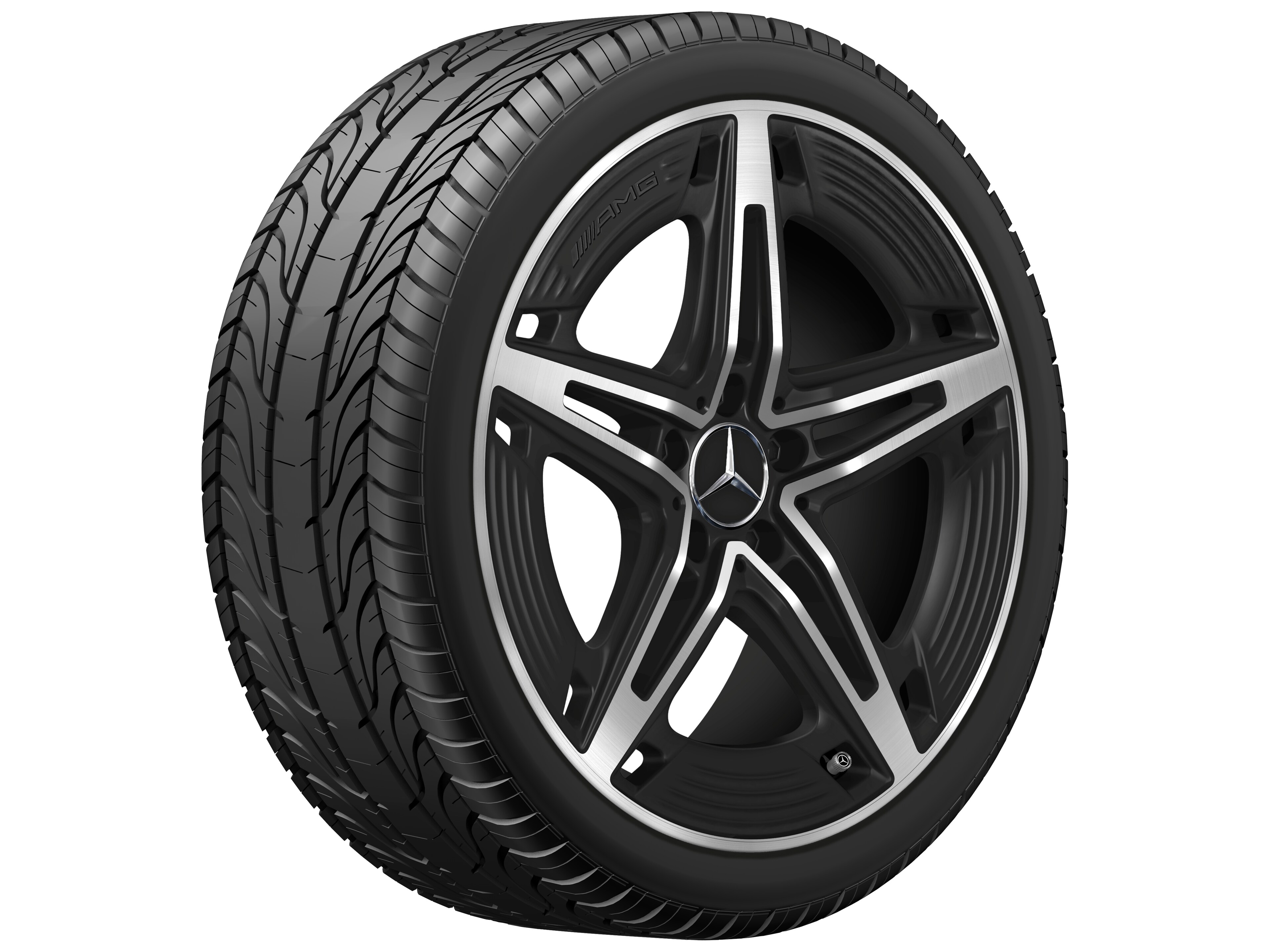 Vijfspaaks AMG-wiel, 48,3 cm (19 inch) - 8,5 J x 19 ET 55,2, Matzwart, glanzend gepolijst